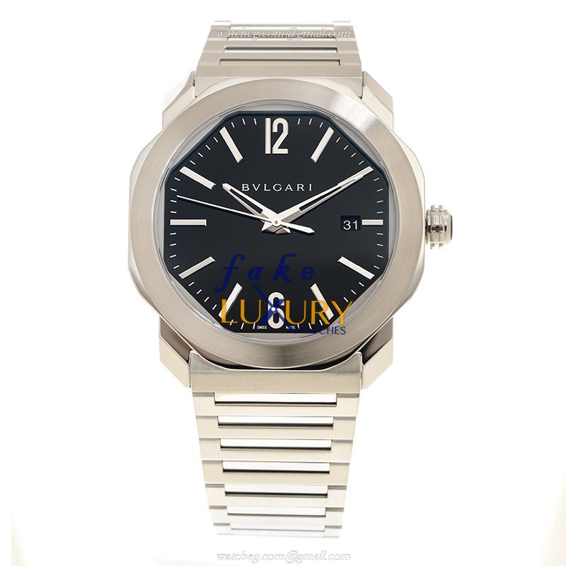 Bulgari 102704 OCTO ROMA Automatic Steel Replica Watch - Black Dial, Silver Strap - Image 2