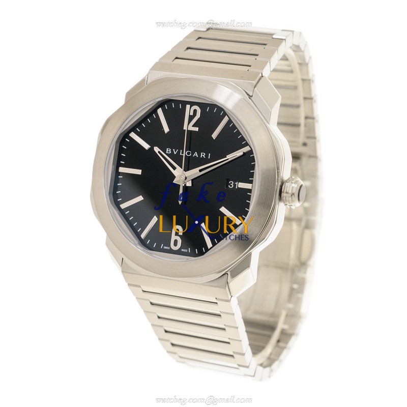 Bulgari 102704 OCTO ROMA Automatic Steel Replica Watch - Black Dial, Silver Strap - Image 3