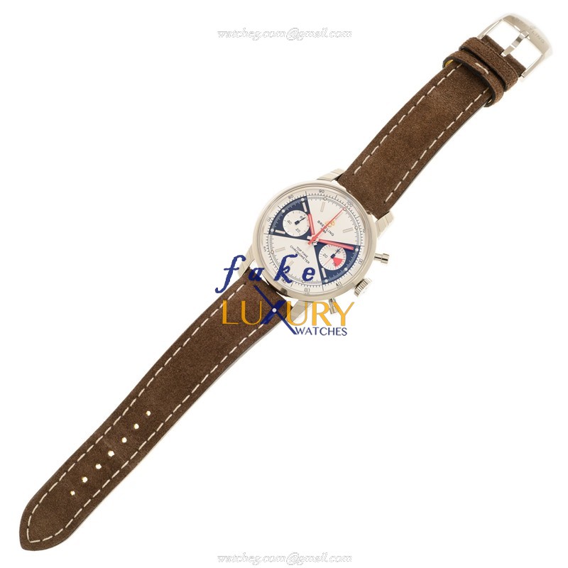 Breitling A23310121G1X1 Premier Replica Watch, Automatic, Silver Dial, Steel Case, Brown Alligator - Image 2