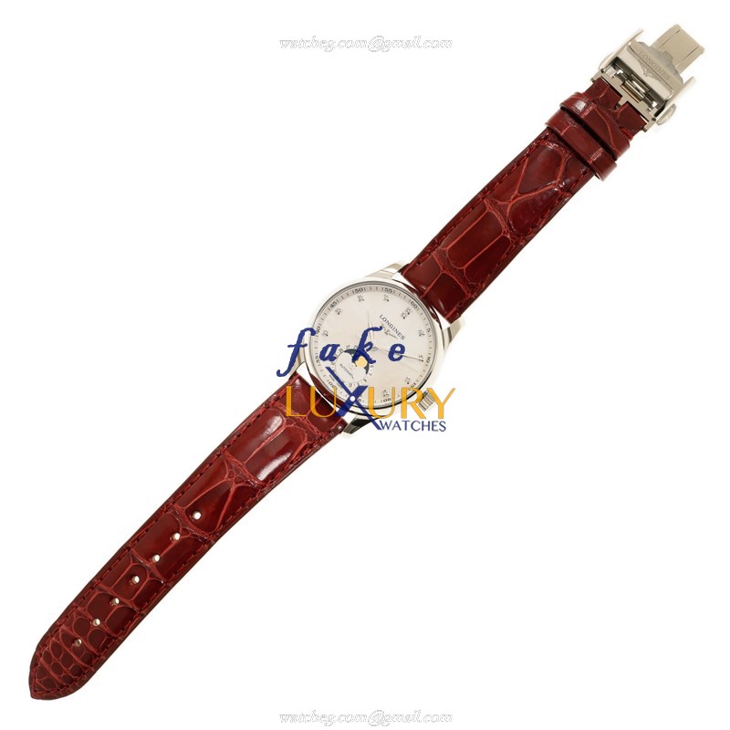 Longines L2.409.4.87.2 MASTER Automatic Steel Case Replica Watch, White Dial, Red Alligator Strap - Image 2
