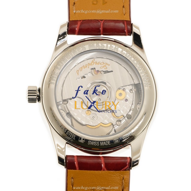 Longines L2.409.4.87.2 MASTER Automatic Steel Case Replica Watch, White Dial, Red Alligator Strap - Image 3