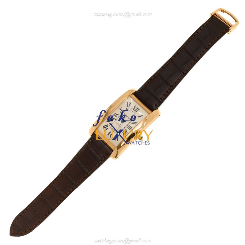 Cartier W2609856 TANK Automatic 18kt Rose Gold Replica Watch Leather Brown Strap - Image 2