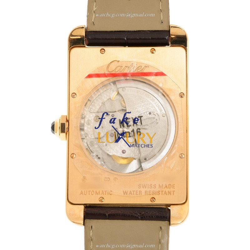 Cartier W2609856 TANK Automatic 18kt Rose Gold Replica Watch Leather Brown Strap - Image 3