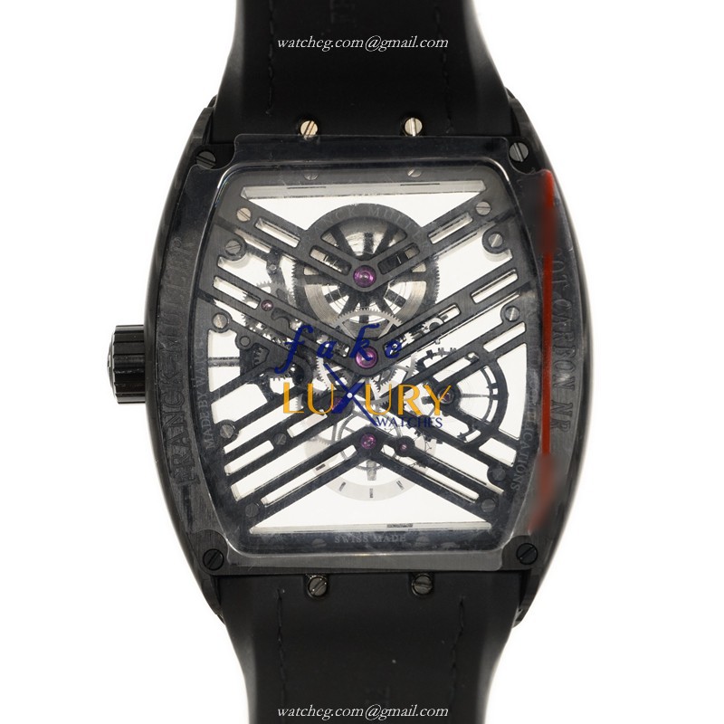 Franck Muller V 45 S6 SQT CARBON NR Vanguard Automatic Steel Transparent Dial Replica Watch - Image 3