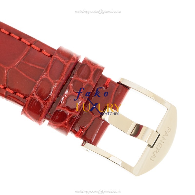 Panerai PAM01248 Luminor Due Replica Watch, Automatic, Silver Dial, Steel Case, Red Alligator Strap - Image 4