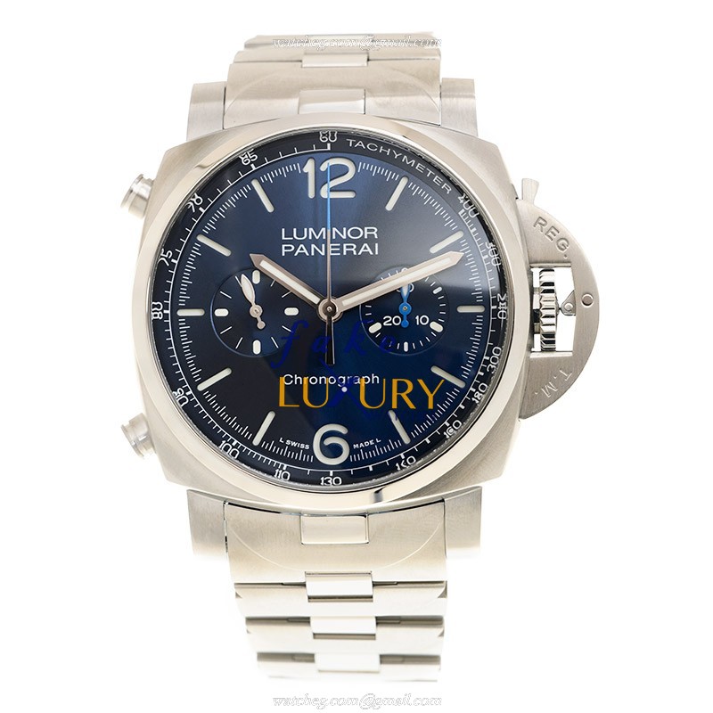 Panerai PAM01110 LUMINOR CHRONO Automatic - Blue Dial - Silver Strap - Replica Watch - Image 2