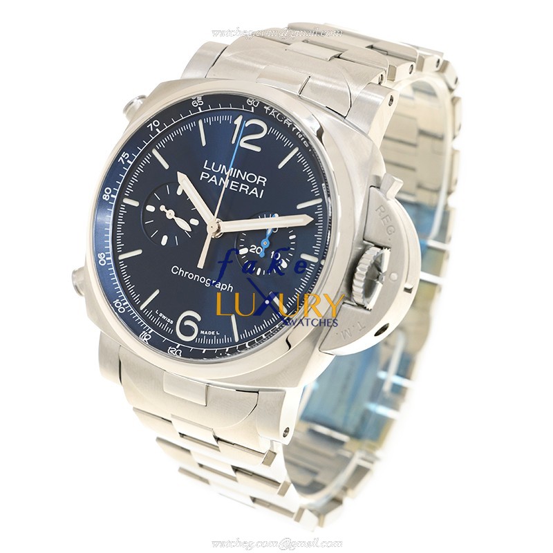Panerai PAM01110 LUMINOR CHRONO Automatic - Blue Dial - Silver Strap - Replica Watch - Image 3