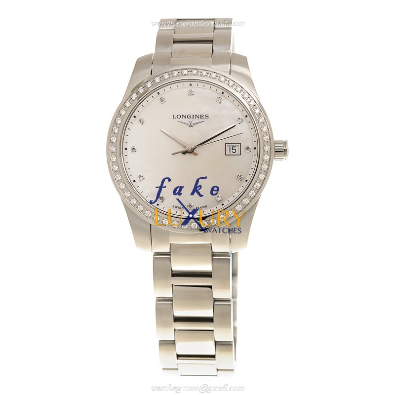 Longines L3.401.0.87.6 Replica Watch, White Mother of Pearl Dial, Silver Stainless Steel Bracelet - Image 2
