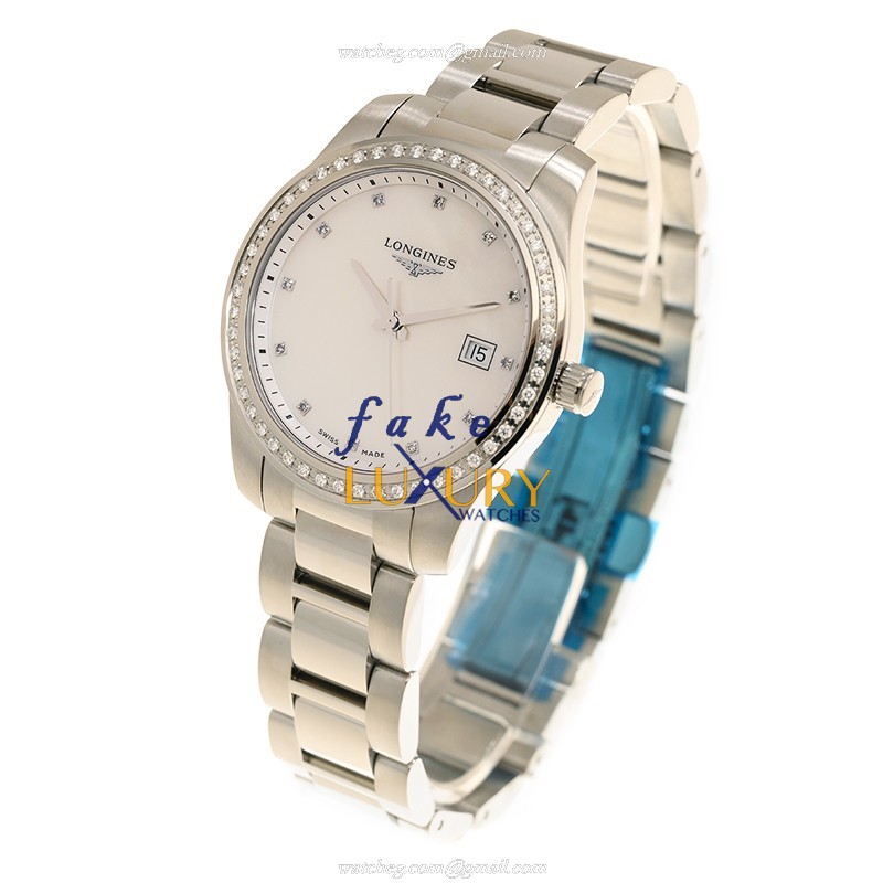 Longines L3.401.0.87.6 Replica Watch, White Mother of Pearl Dial, Silver Stainless Steel Bracelet - Image 3