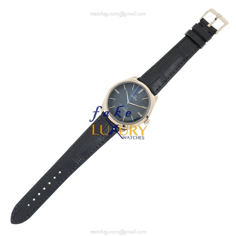 Omega 432.13.40.21.03.001 DE VILLE Manual Wind Steel Case Blue Dial Alligator Strap Replica Watch - Image 2
