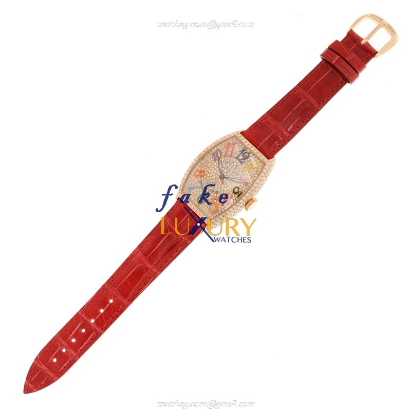 Franck Muller 5850 SC COL DRM D CD 5N Replica Watch Automatic Rose Gold & Diamonds Case Red Leather - Image 2