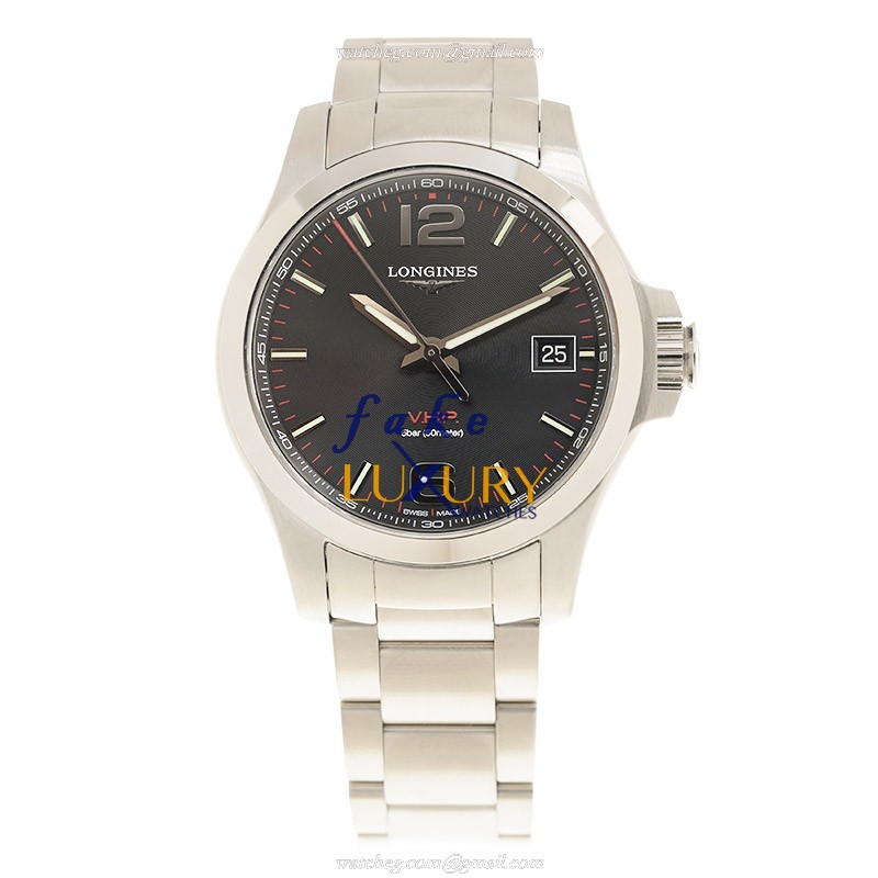 - L3.716.4.56.6 Longines CONQUEST Quartz Stainless Steel Replica Watch - Black Dial, Silver - Image 2