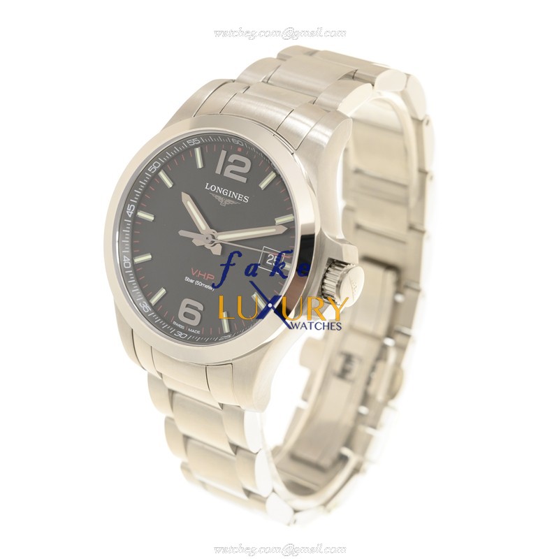 - L3.716.4.56.6 Longines CONQUEST Quartz Stainless Steel Replica Watch - Black Dial, Silver - Image 3