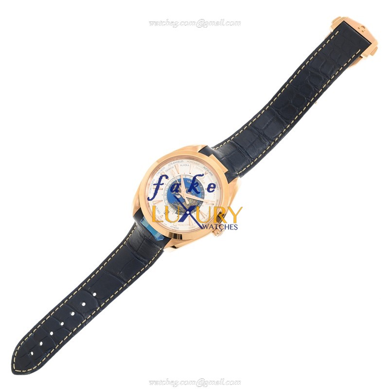 Omega Seamaster 220.53.43.22.02.001 Automatic 18kt Rose Gold Silver Dial Blue Alligator Strap - Image 2