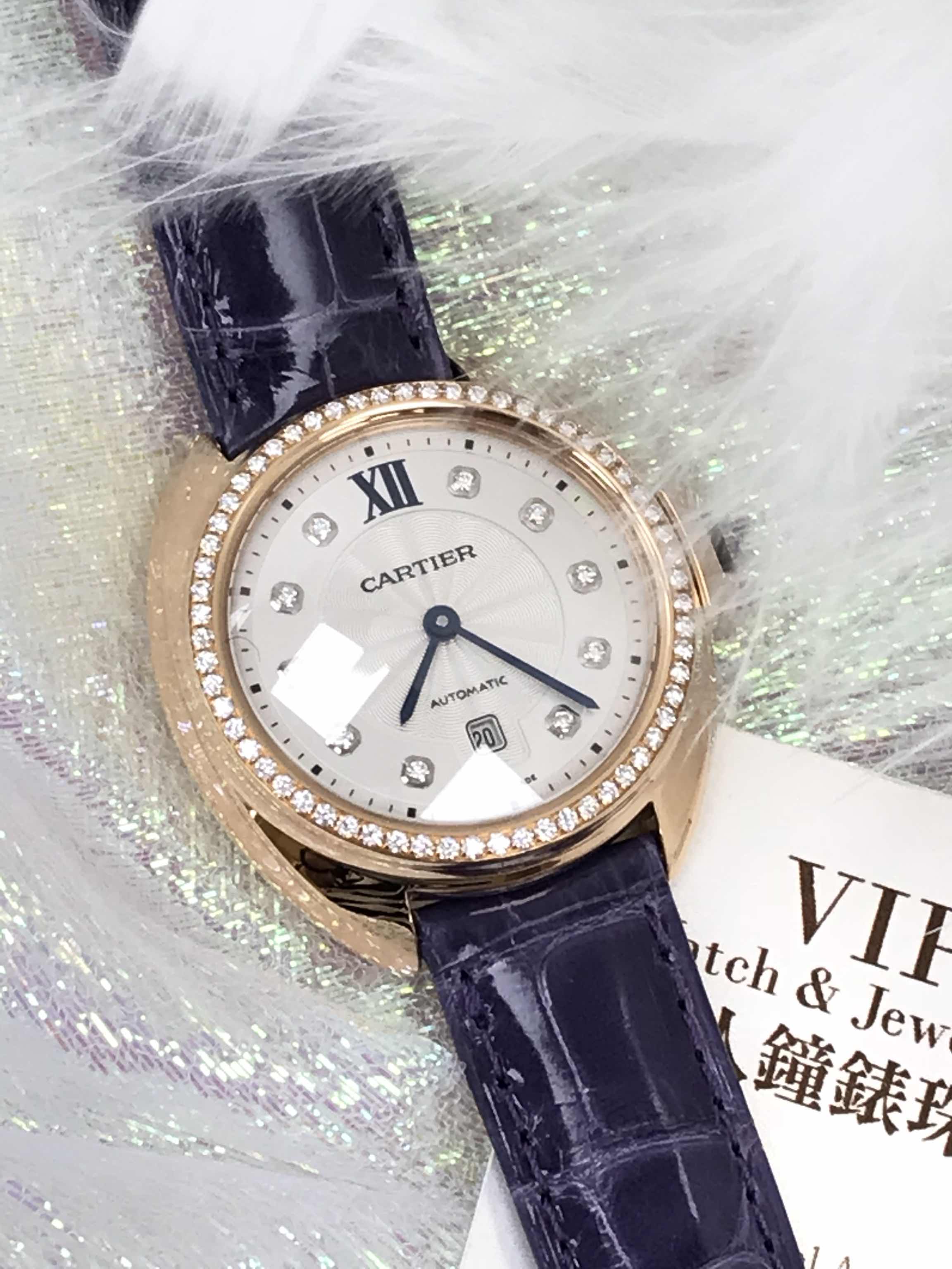 Cartier WJCL0038 AUTO 18kt Rose Gold Replica Watch | 31mm | Ceramic | Sapphire Crystal | Alligator - Image 5