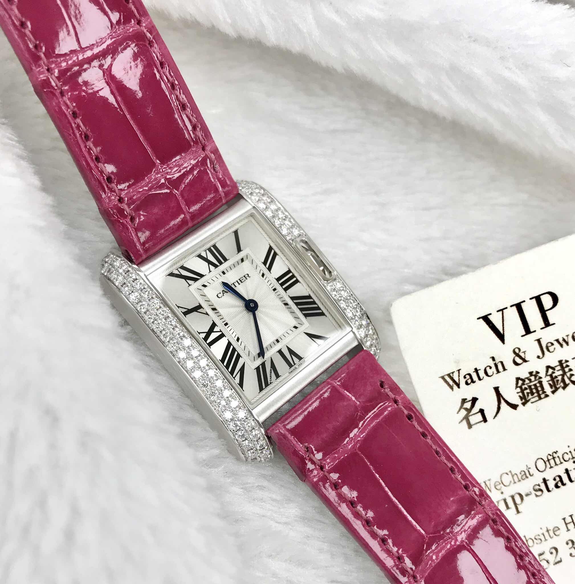 Cartier WT100030 Replica Watch TANK Quartz 18kt White Gold Diamond White Dial Purple Alligator Strap - Image 5