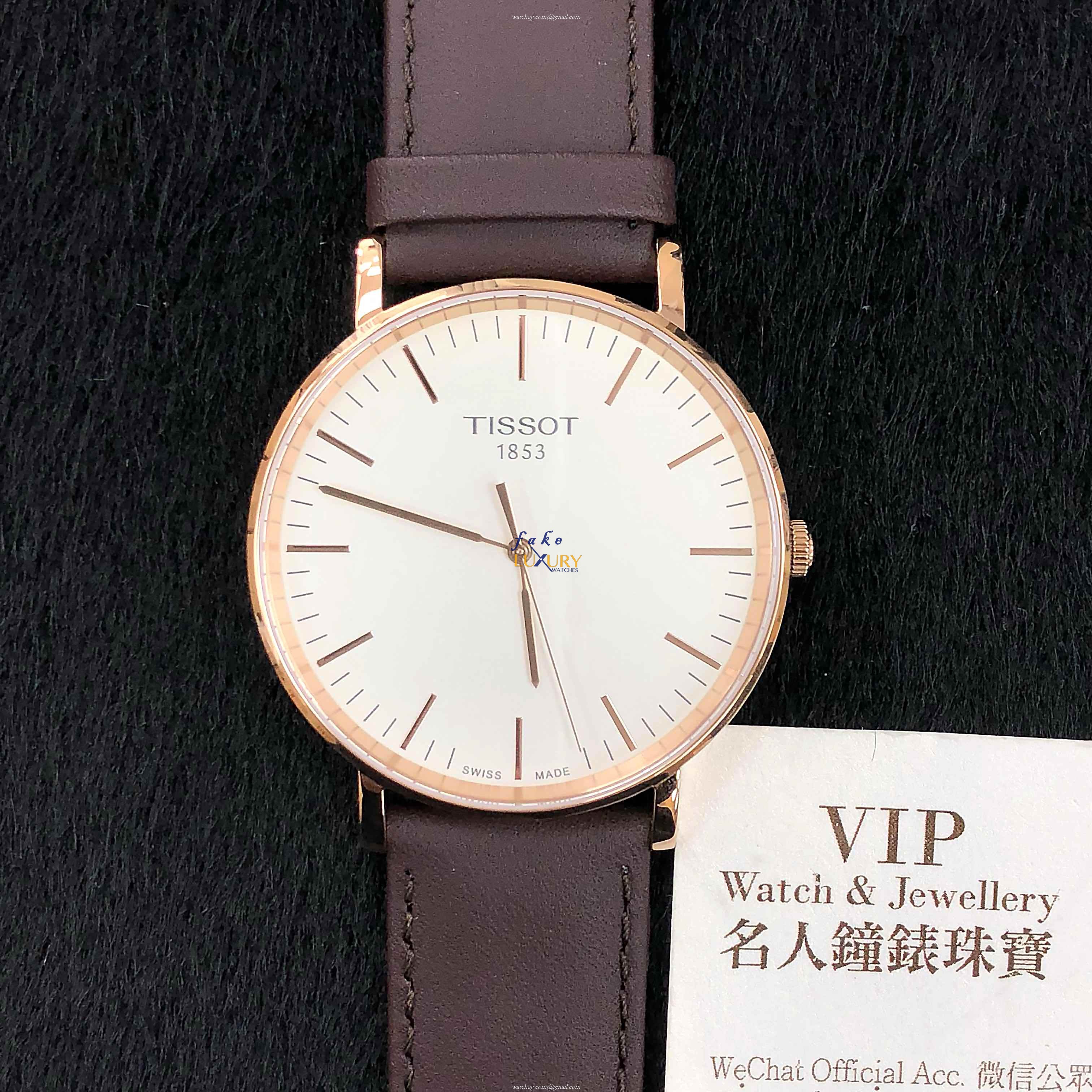T109.610.36.031.00 - Tissot T-Classic Replica Watch 18kt Rose Gold Quartz White Dial Brown Leather - Image 5