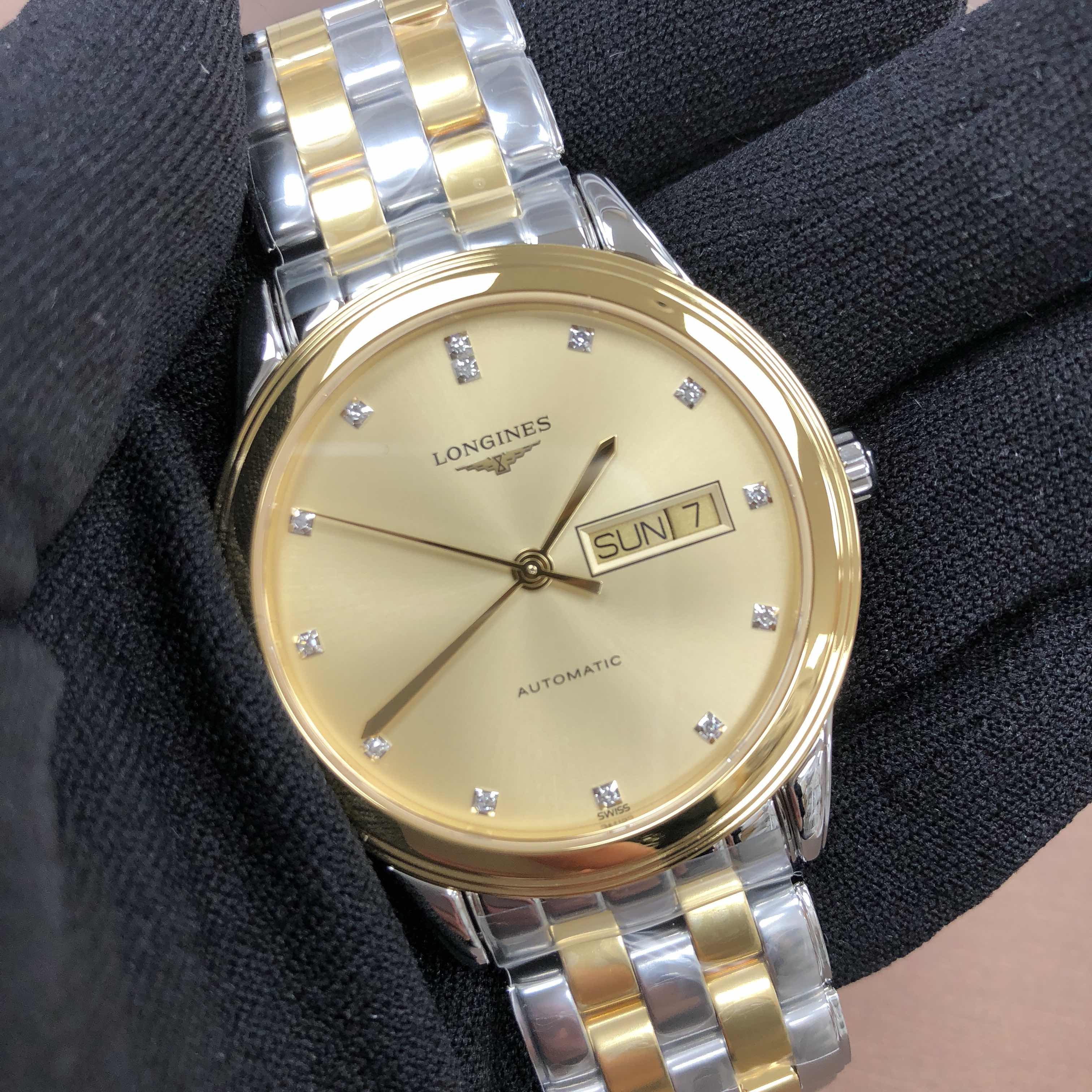 L4.899.3.37.7 - Longines FLAGSHIP Replica Watch - Automatic - Gold Dial 18kt Gold & Steel - Image 2