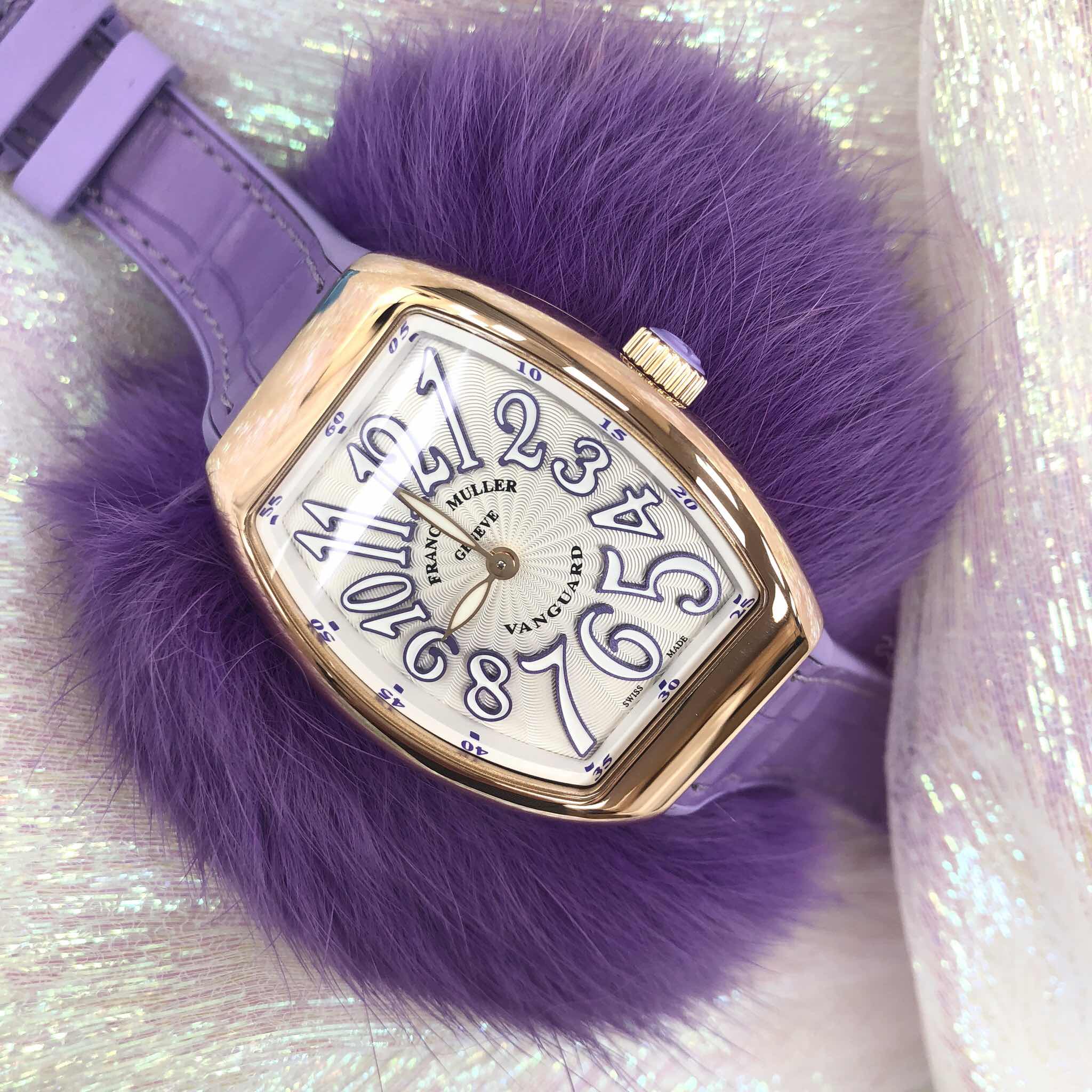 Franck Muller V 32 QZ 5N.VL Quartz 18kt Rose Gold Replica Watch, Case: 32mm, White Dial, Purple - Image 5
