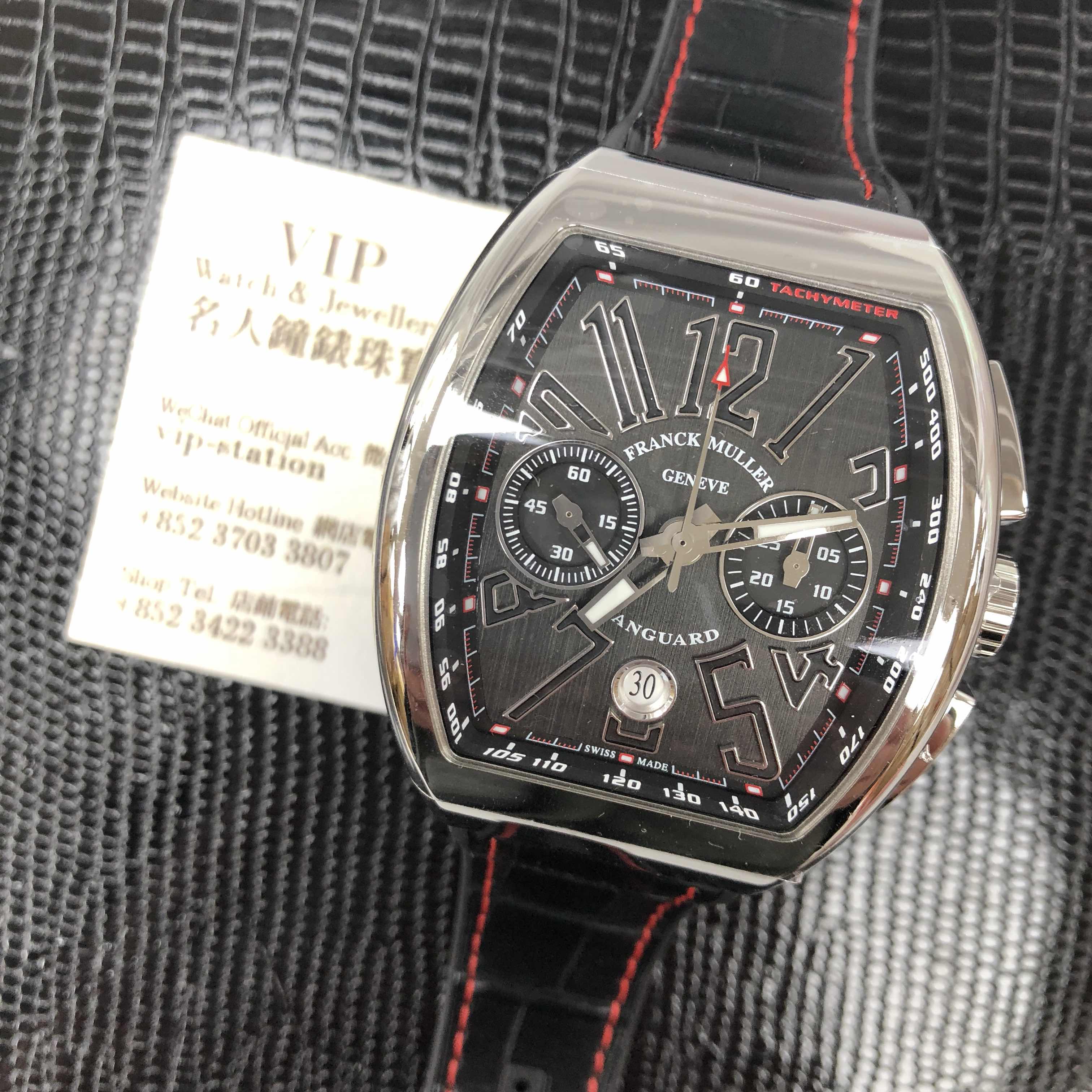 Franck Muller V 45 CC DT AC.NR Vanguard Automatic, Stainless Steel Case, Black Dial, Leather Strap - Image 5