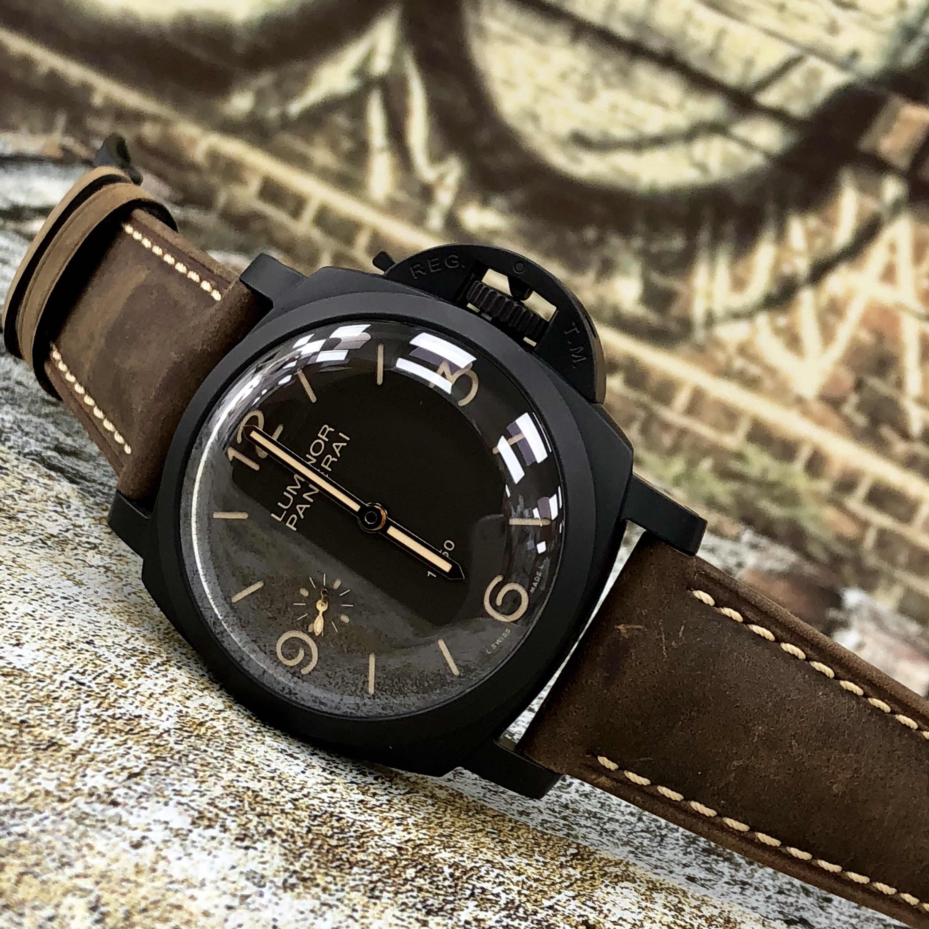 Panerai PAM00375 LUMINOR Composite Manual Wind Replica Watch - Dark Brown Dial & Brown Cowhide Strap - Image 5