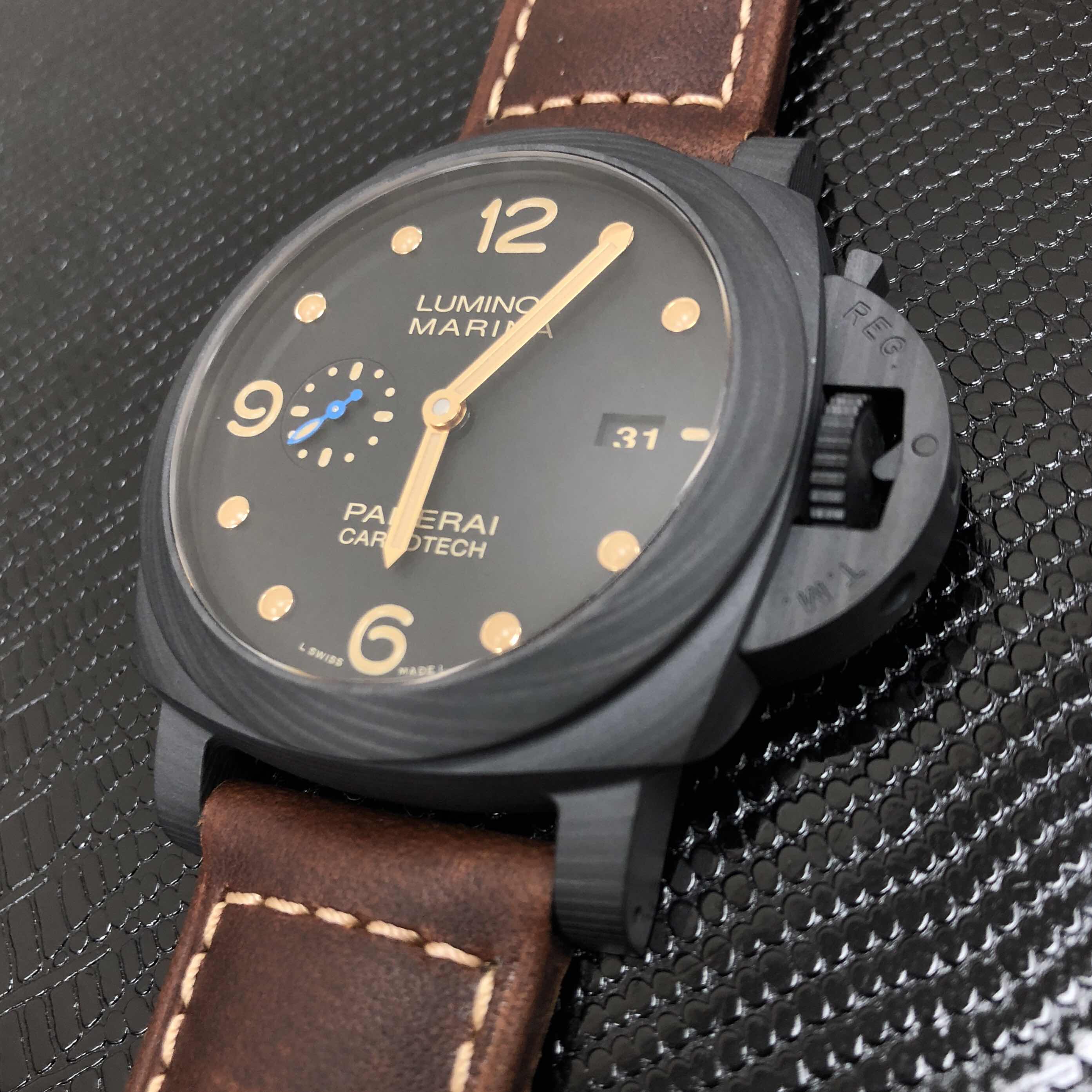Panerai PAM00661 LUMINOR Carbon Fiber Automatic Replica Watch - Swiss Movement, Black Dial, Brown - Image 5