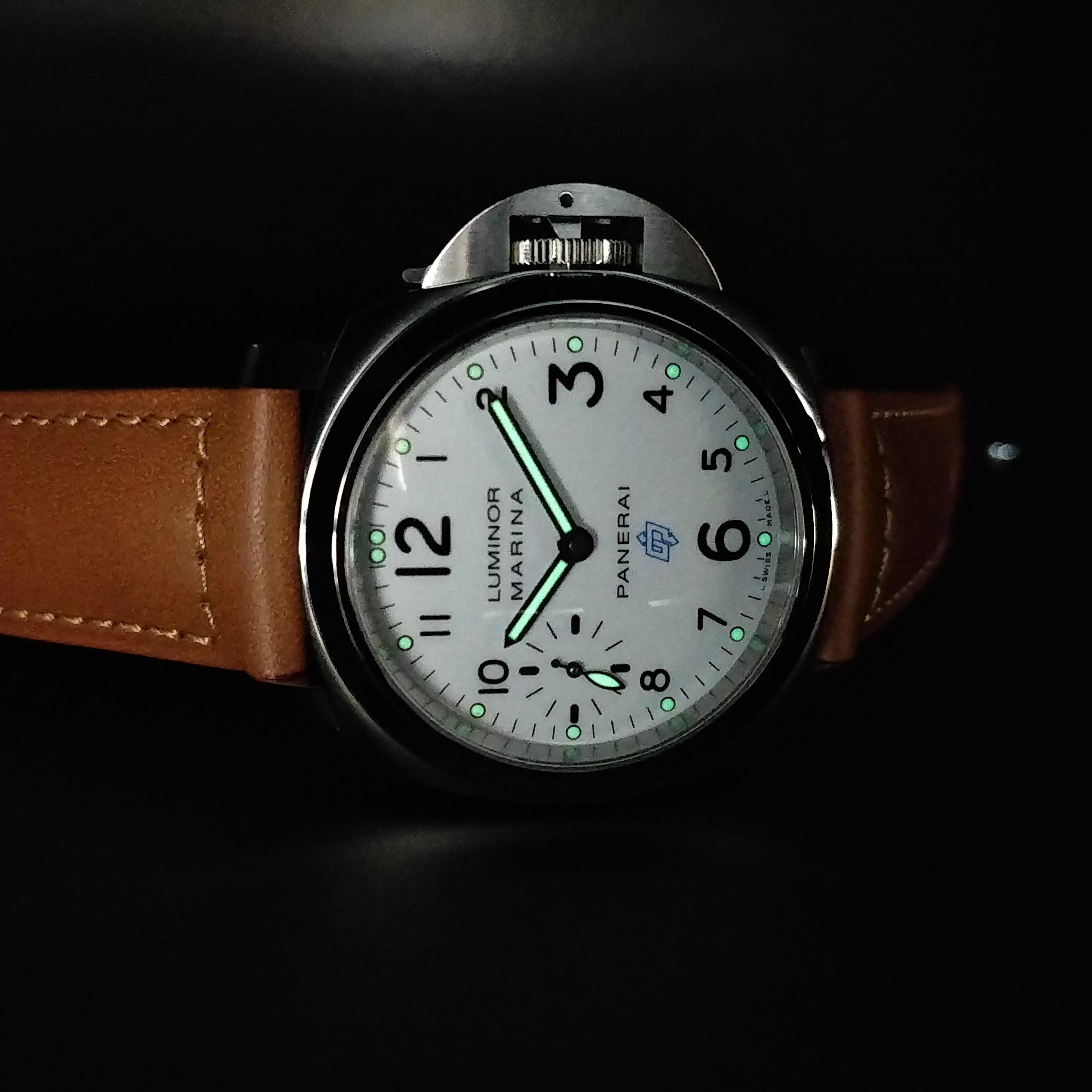 Panerai PAM00660 LUMINOR Manual Wind 44mm Stainless Steel Replica Watch with White Dial & Brown - Image 5