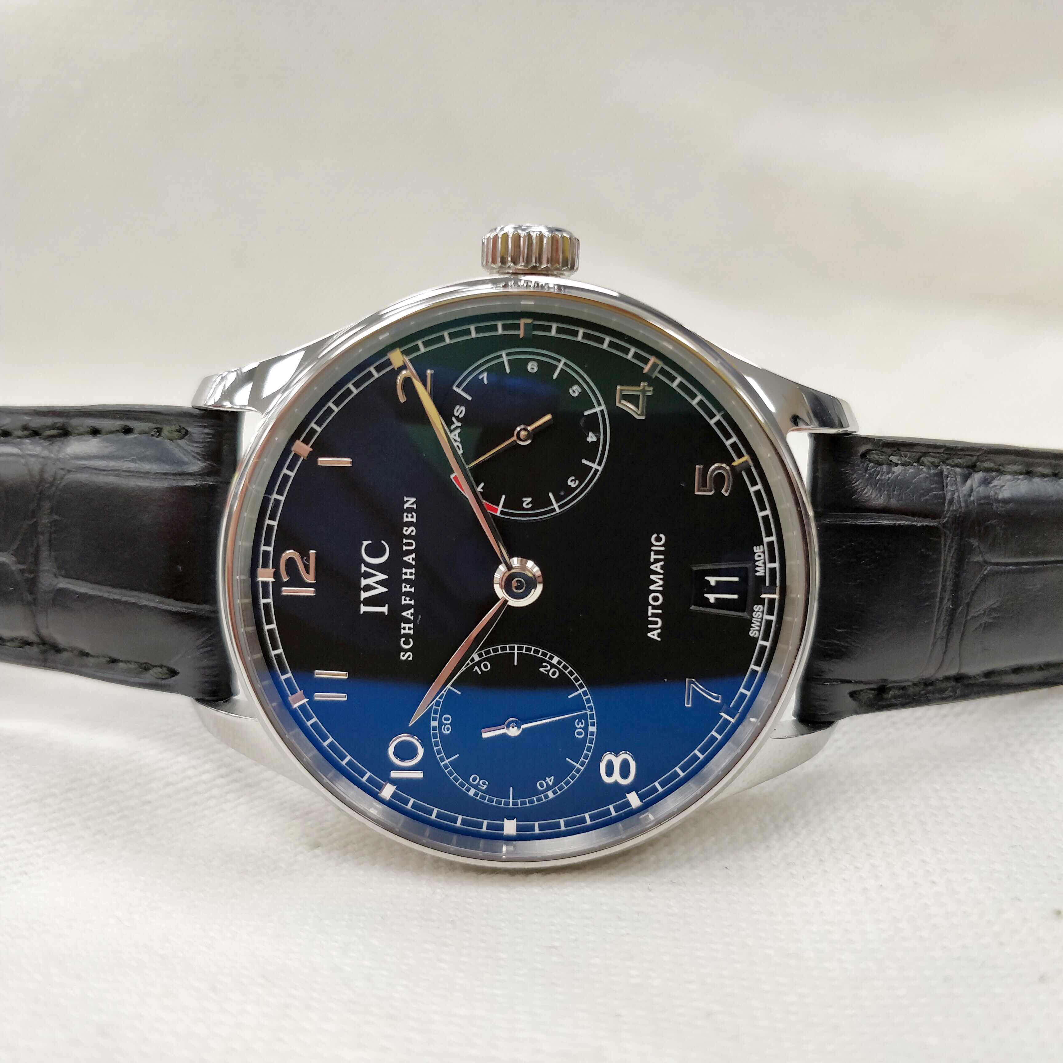 IWC IW500109 PORTUGUESE Automatic Black Dial Alligator Strap Replica Watch - Image 5