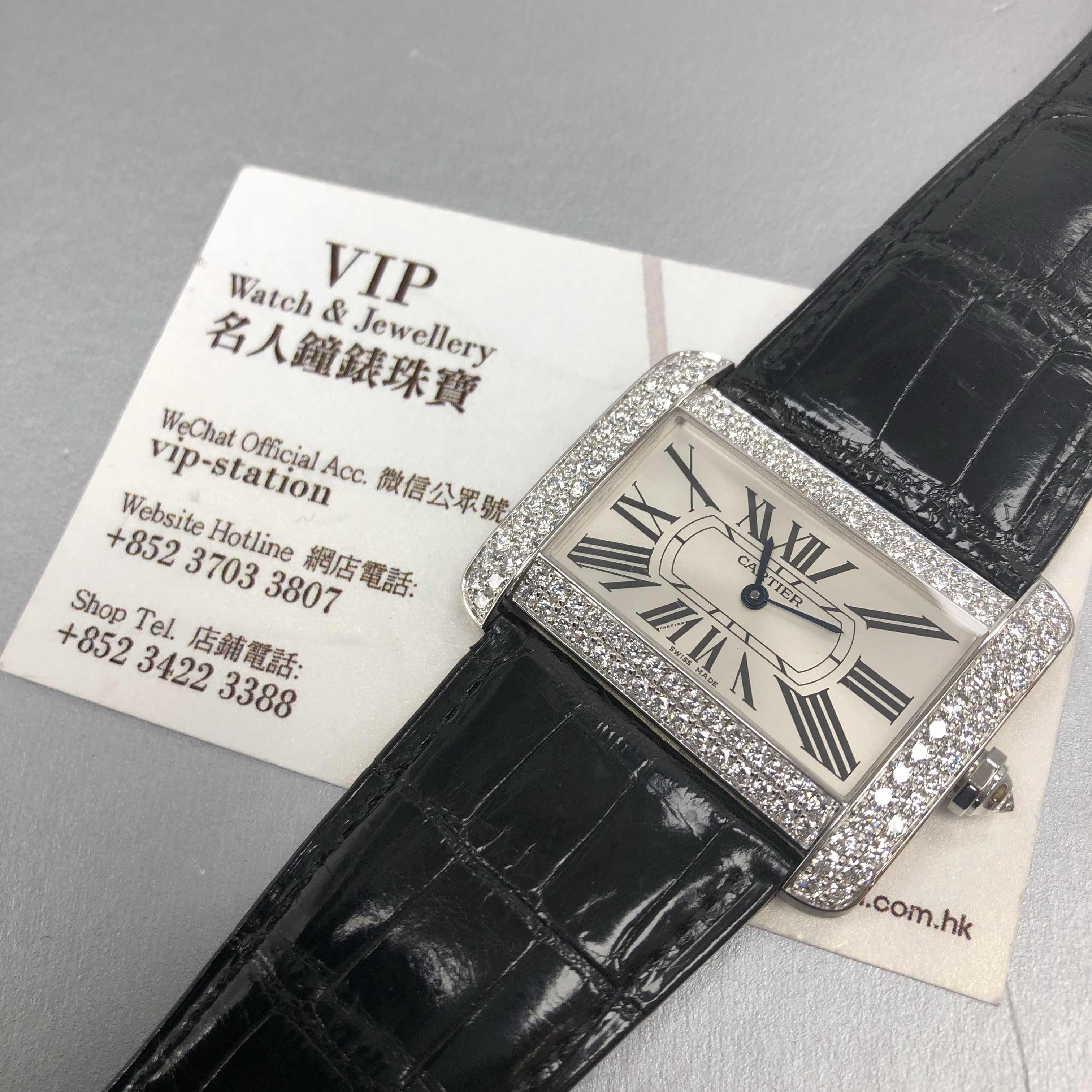 Cartier TANK WA301370 Automatic 18kt White Gold Diamond Black Alligator Replica Watch - Image 5