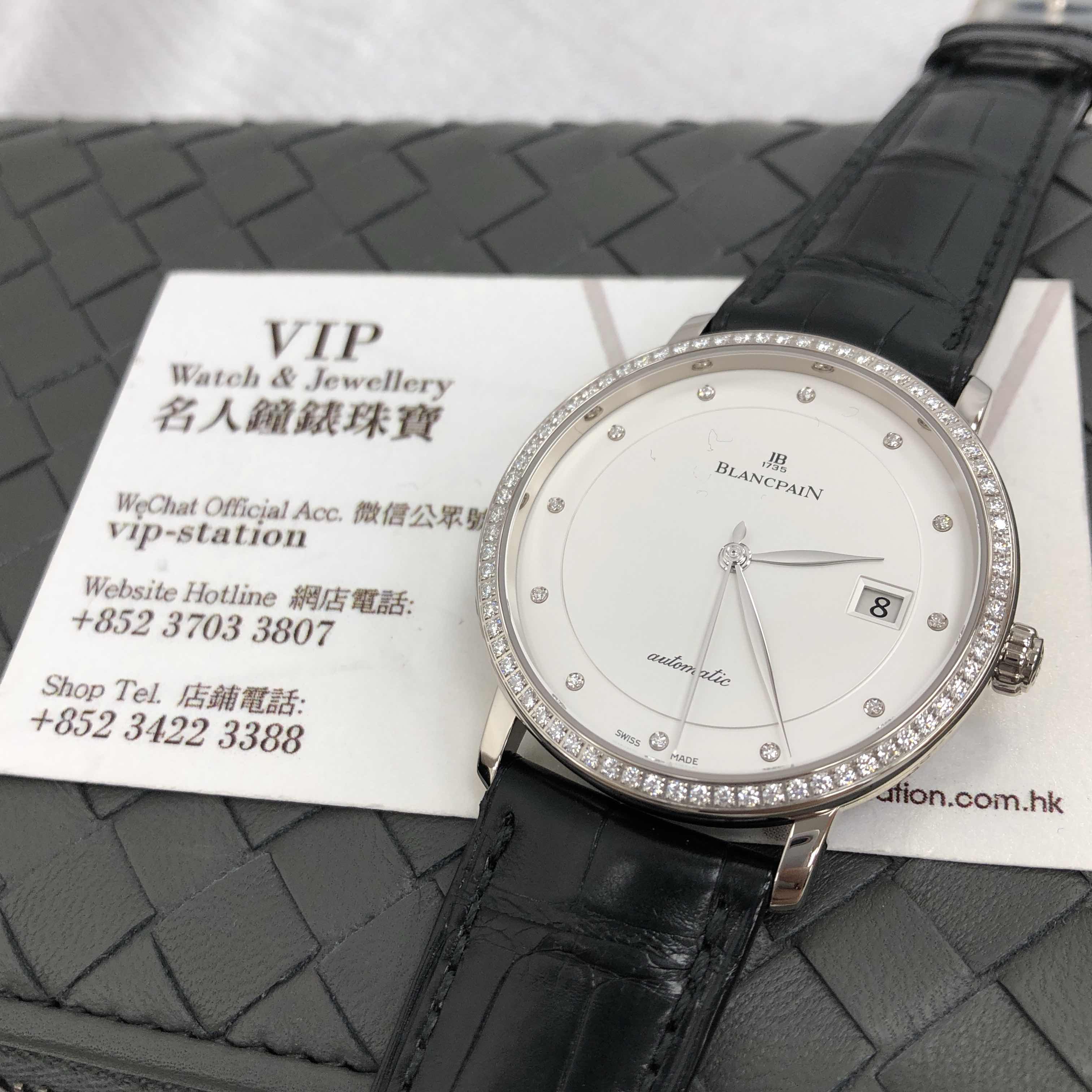 Blancpain 6223-1987-55B Villeret Replica Watch, Automatic, White Gold & Diamond Case, White Dial - Image 5