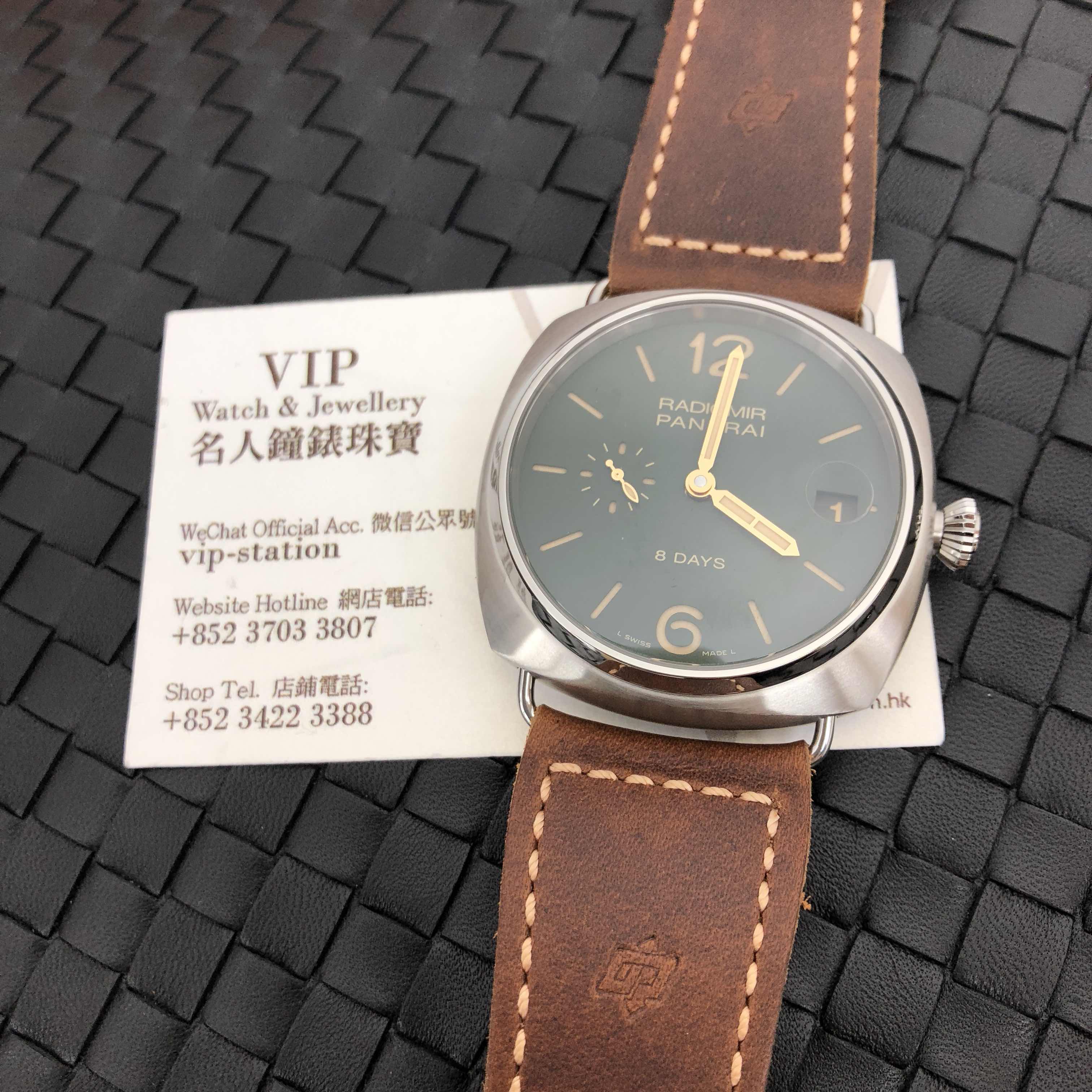 Panerai PAM00735 Radiomir Replica Watch, Manual Wind, Green Dial, PVD Titanium Case, Brown Leather - Image 5