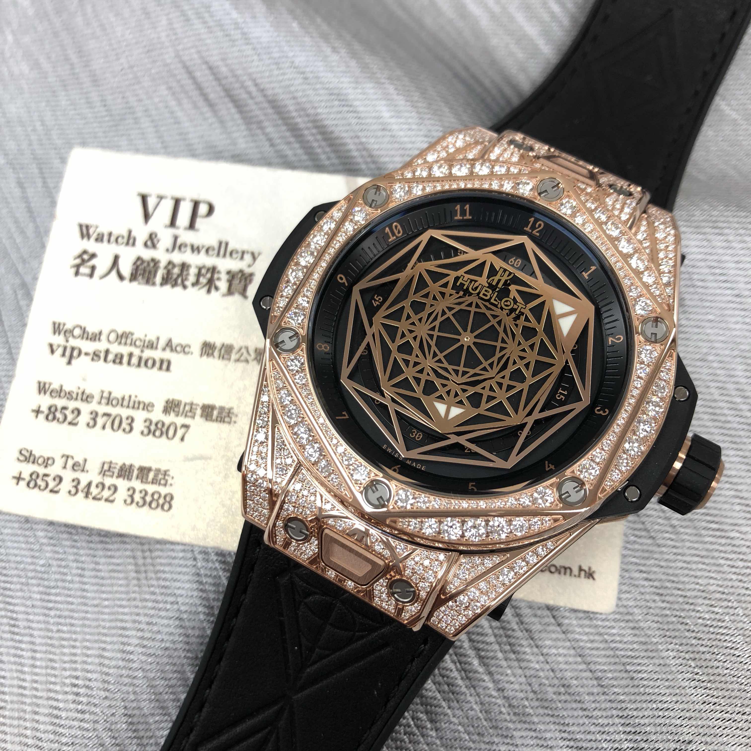 Hublot 415.OX.1118.VR.1704.MXM17 Replica Automatic Watch, 18kt Rose Gold, Diamonds, Black Dial - Image 5