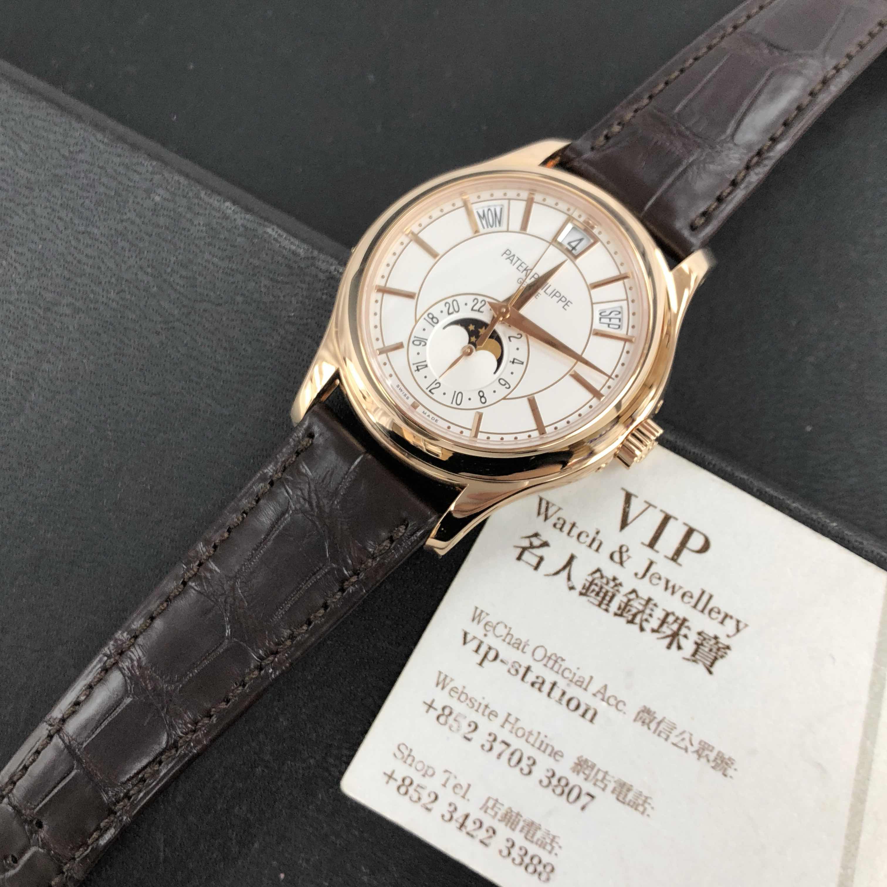 Patek Philippe 5205R-001 Replica Watch, Automatic, White Dial, 18kt Rose Gold Case, Brown Alligator - Image 5