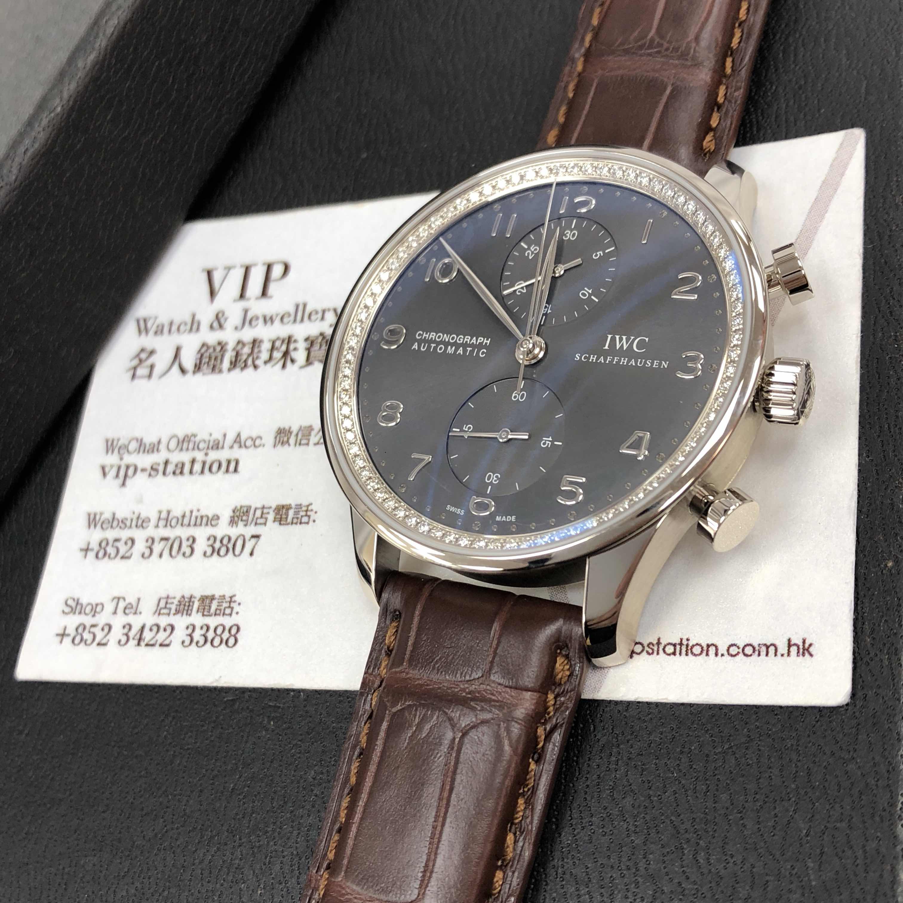 IWC IW371473 Portuguese Automatic 18kt White Gold Diamond Gray Dial Leather Strap Replica Watch - Image 5