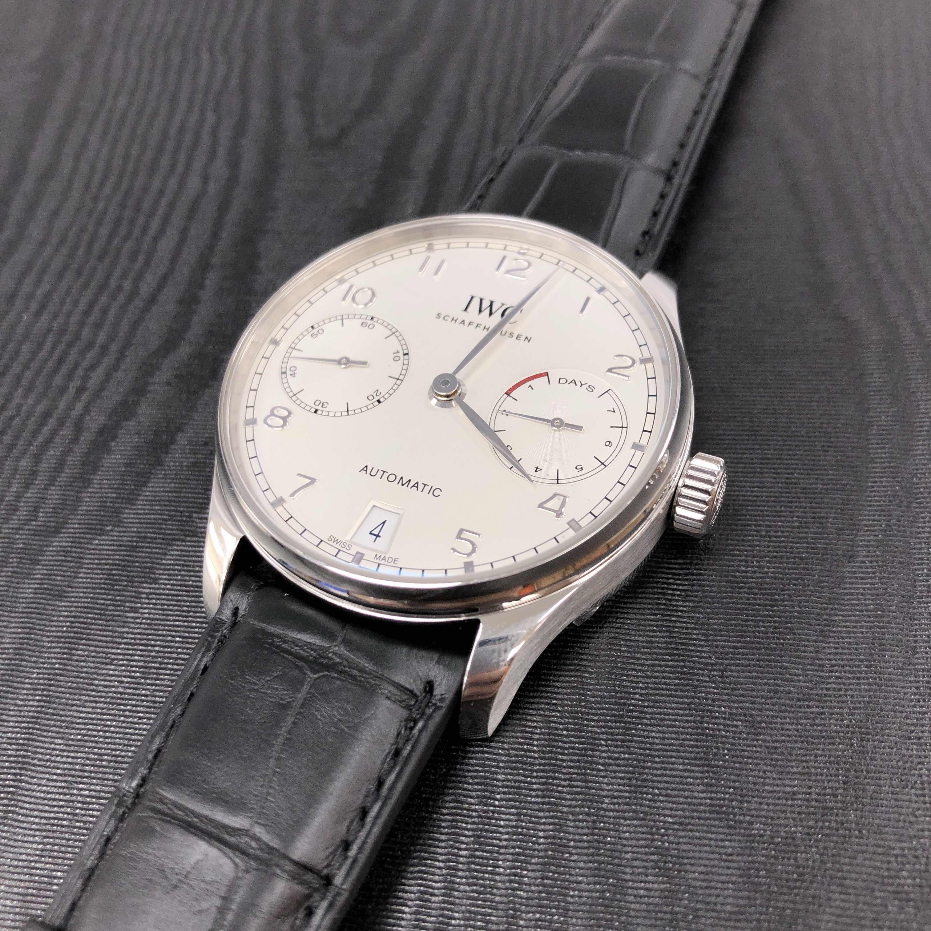 IWC IW500712 Portuguese Replica Watch Automatic Silver Dial Steel Case Black Alligator Strap - Image 5