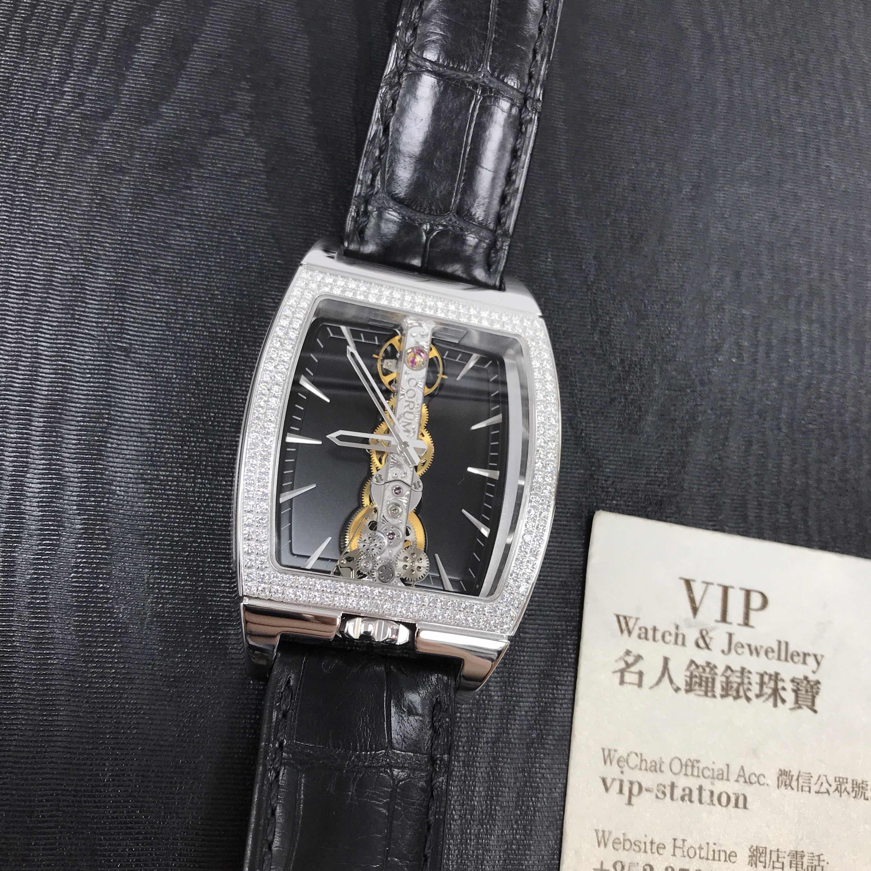 Corum 113.151.69/0001 FN01 BRIDGE Replica Watch, Manual Wind, 18kt White Gold & Diamond, Black Dial - Image 5