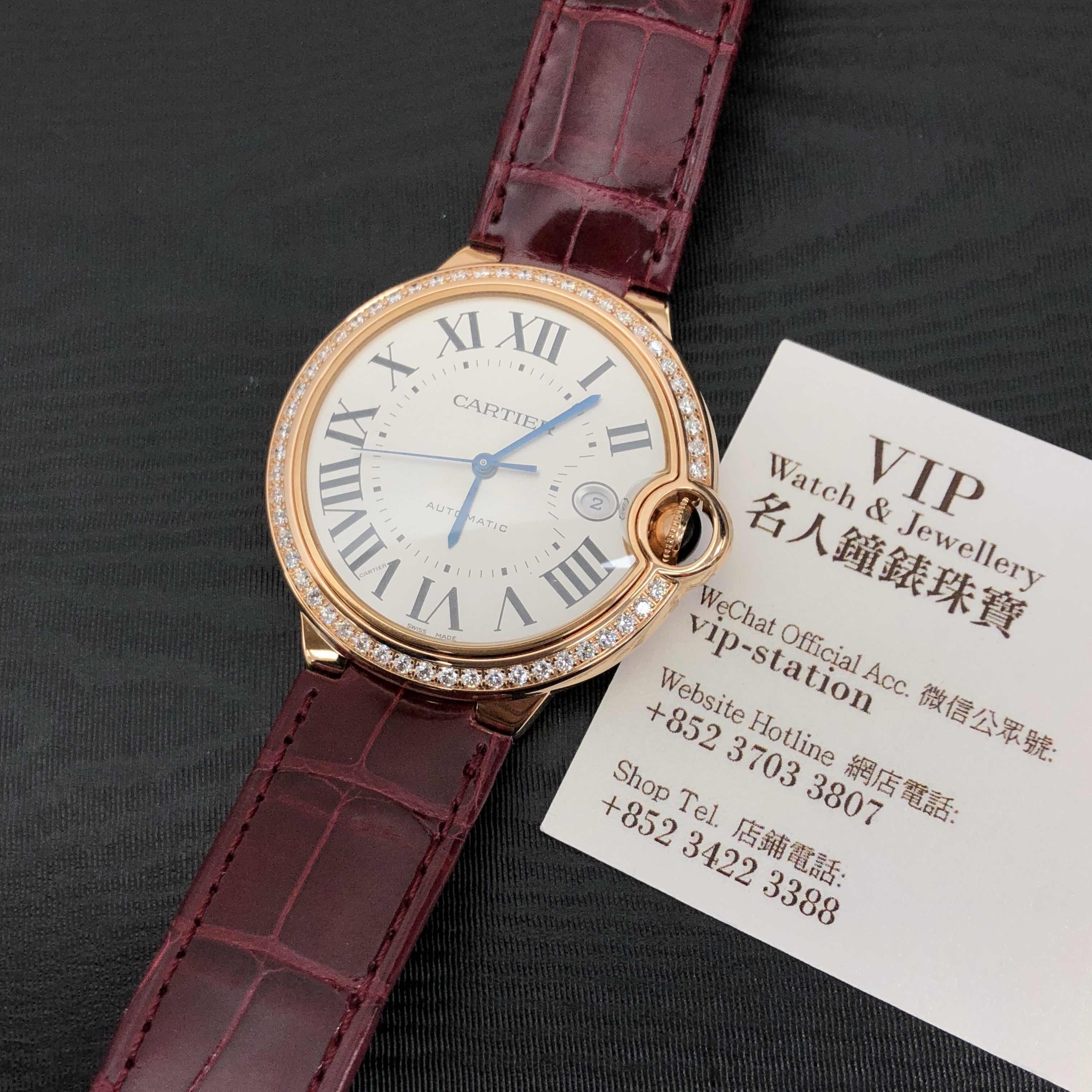 Cartier WJBB0035 BALLON BLEU Auto 18kt Rose Gold Diamond Replica Watch - 42mm White Dial Red - Image 5