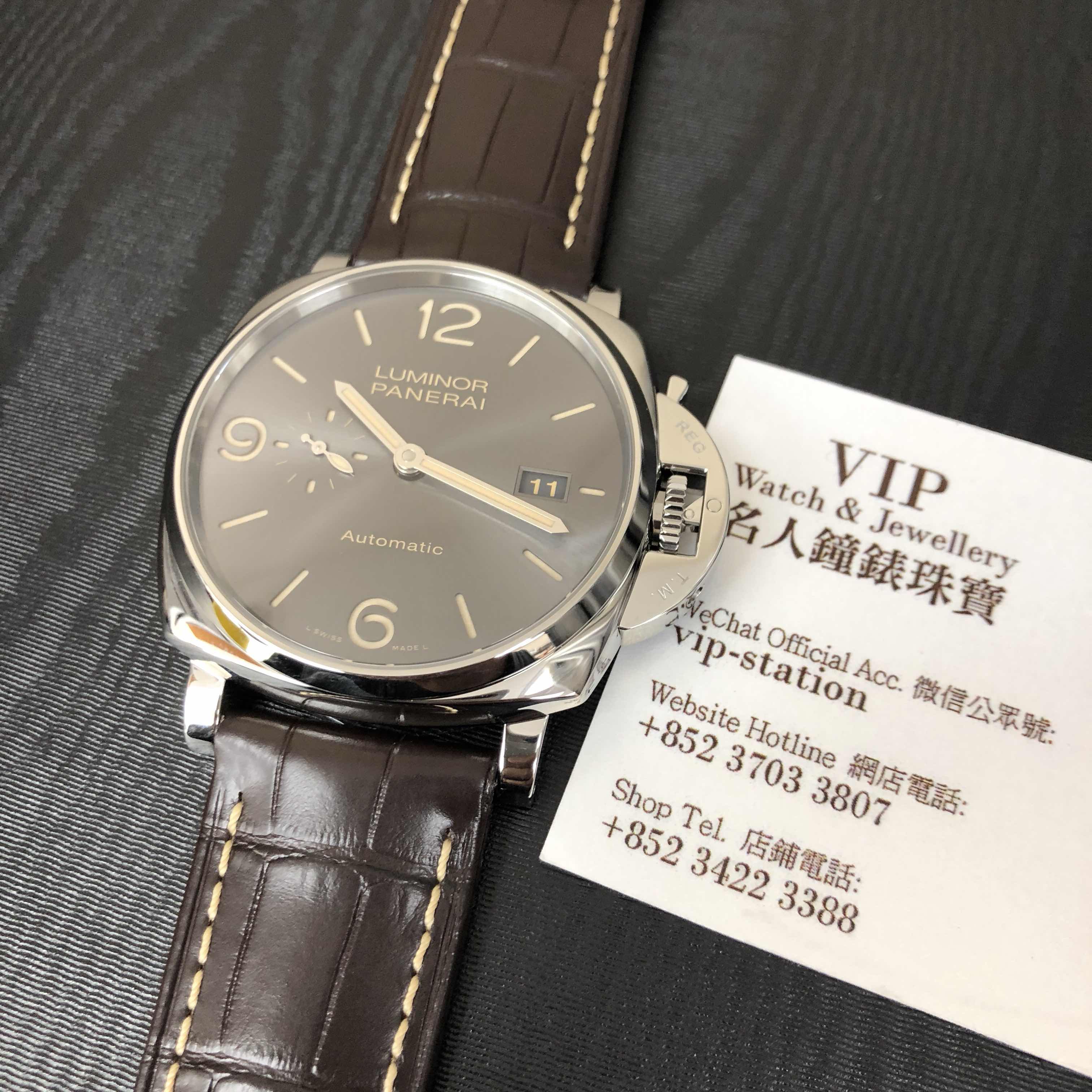 Panerai PAM00943 LUMINOR Auto Swiss Steel Replica Watch - Gray Dial Brown Leather Strap - Image 5