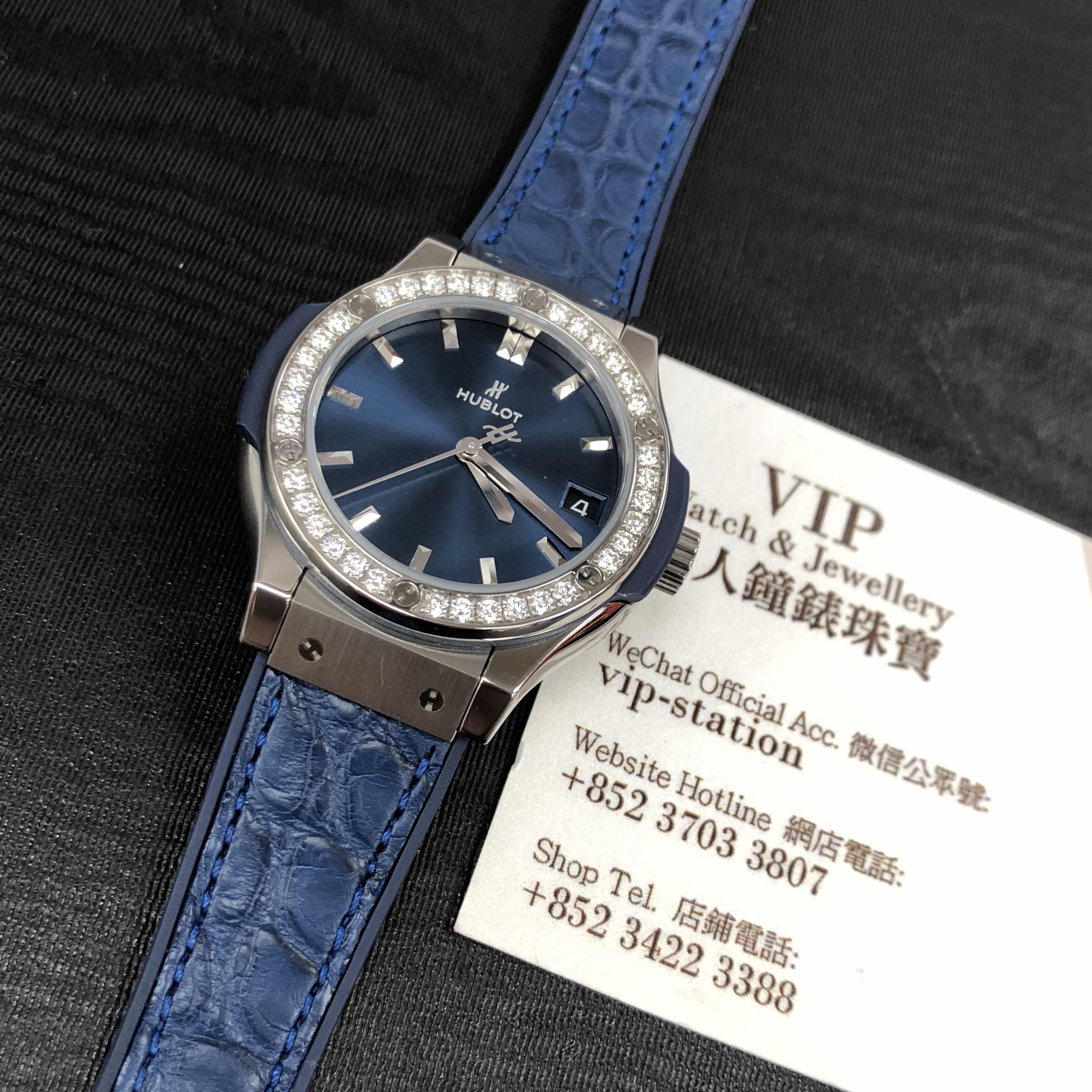 Hublot 581.NX.7170.LR.1204 Classic Fusion Quartz Steel Case Replica Watch, Blue Dial, Alligator - Image 5