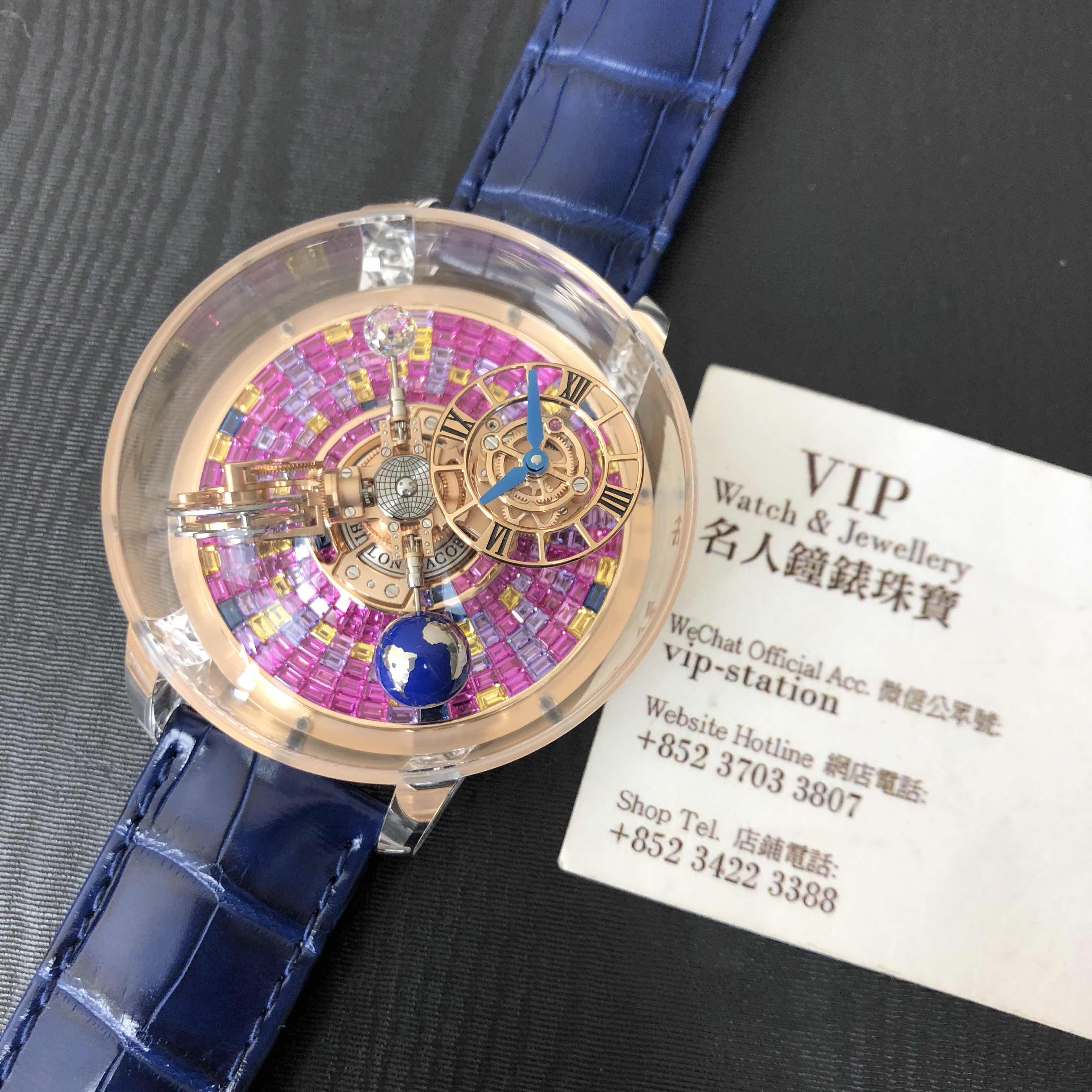 Jacob & Co AT130.48.HD.UC.B FL4D Automatic 18kt Rose Gold Replica Watch - Pink Dial, Dark Blue - Image 5