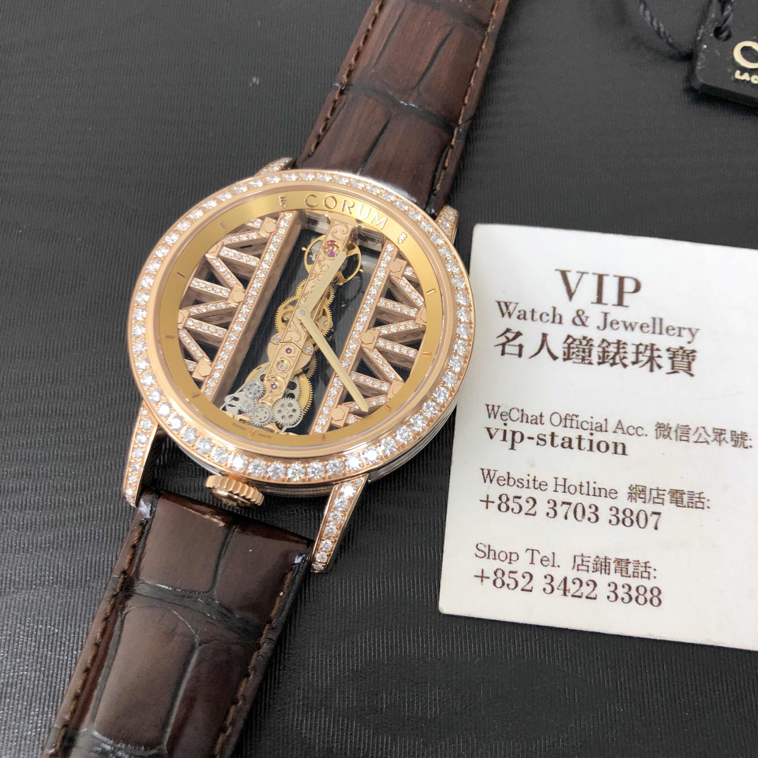 113.901.85/0F02 GG85R - Corum Bridge Replica Watch - Manual Wind - Rose Gold Diamonds - Transparent - Image 5