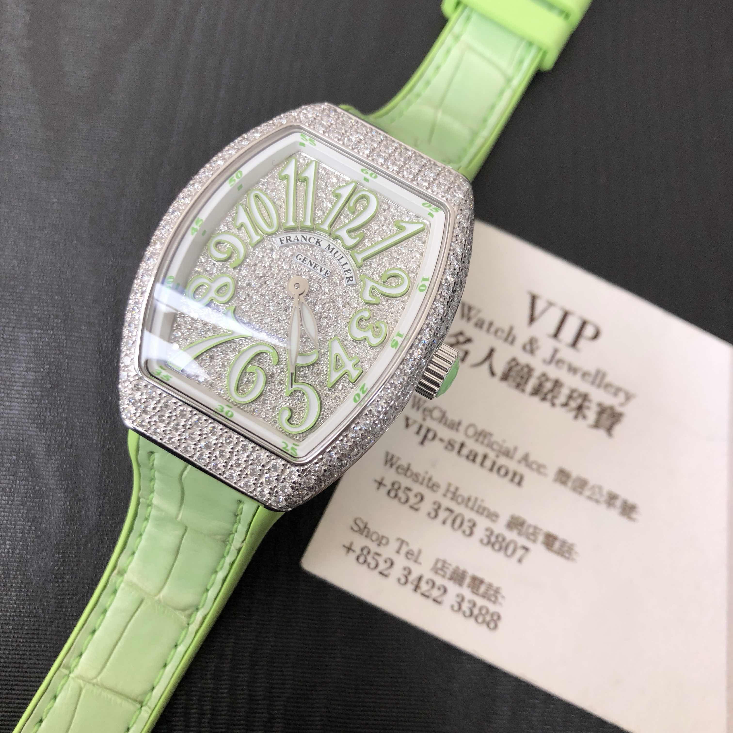 Franck Muller V 32 QZ D CD AC.VE Vanguard Quartz Silver Dial Green Leather Replica Watch - Image 5