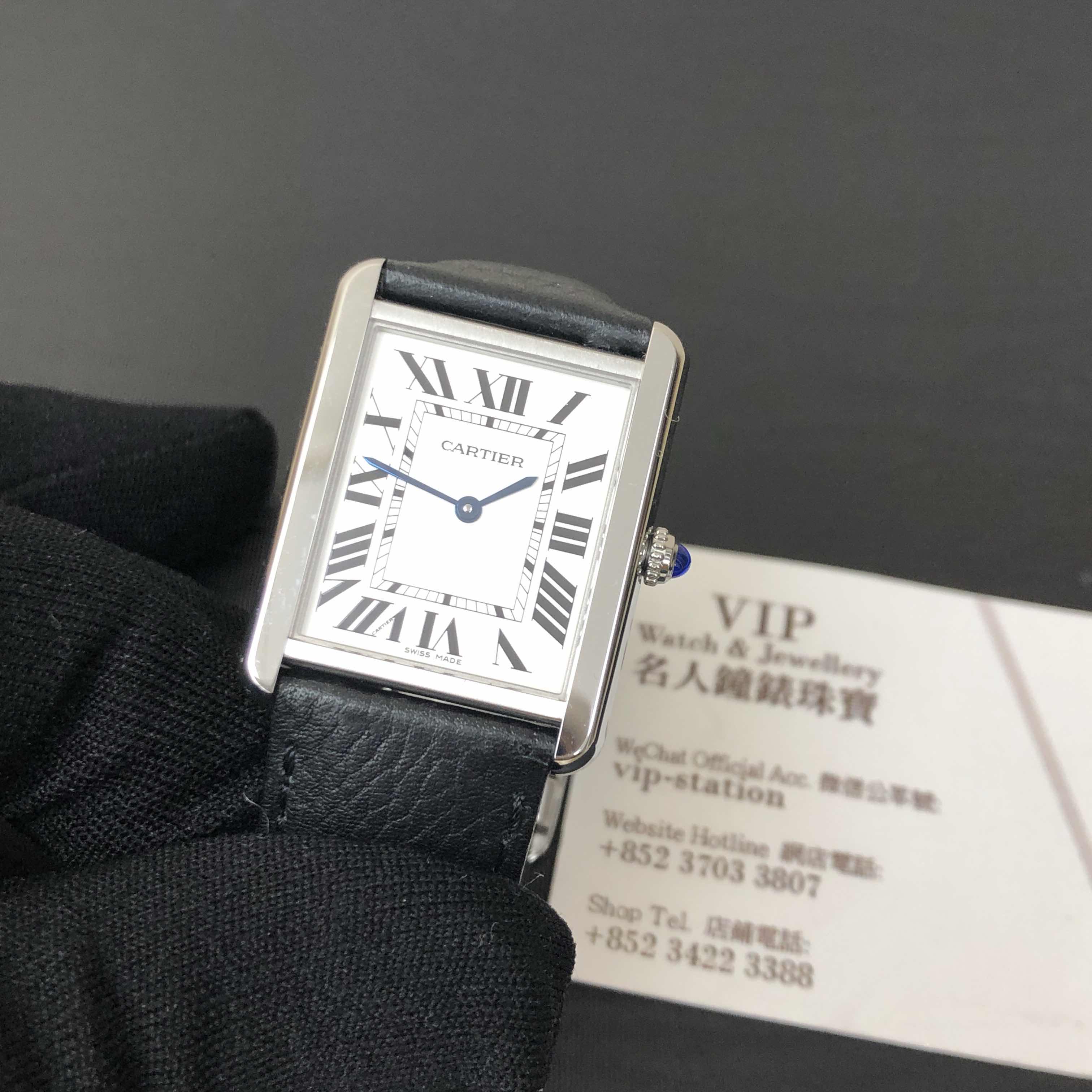 Cartier WSTA0028 TANK Quartz White Dial Black Leather Strap Stainless Steel Replica Watch - Image 5