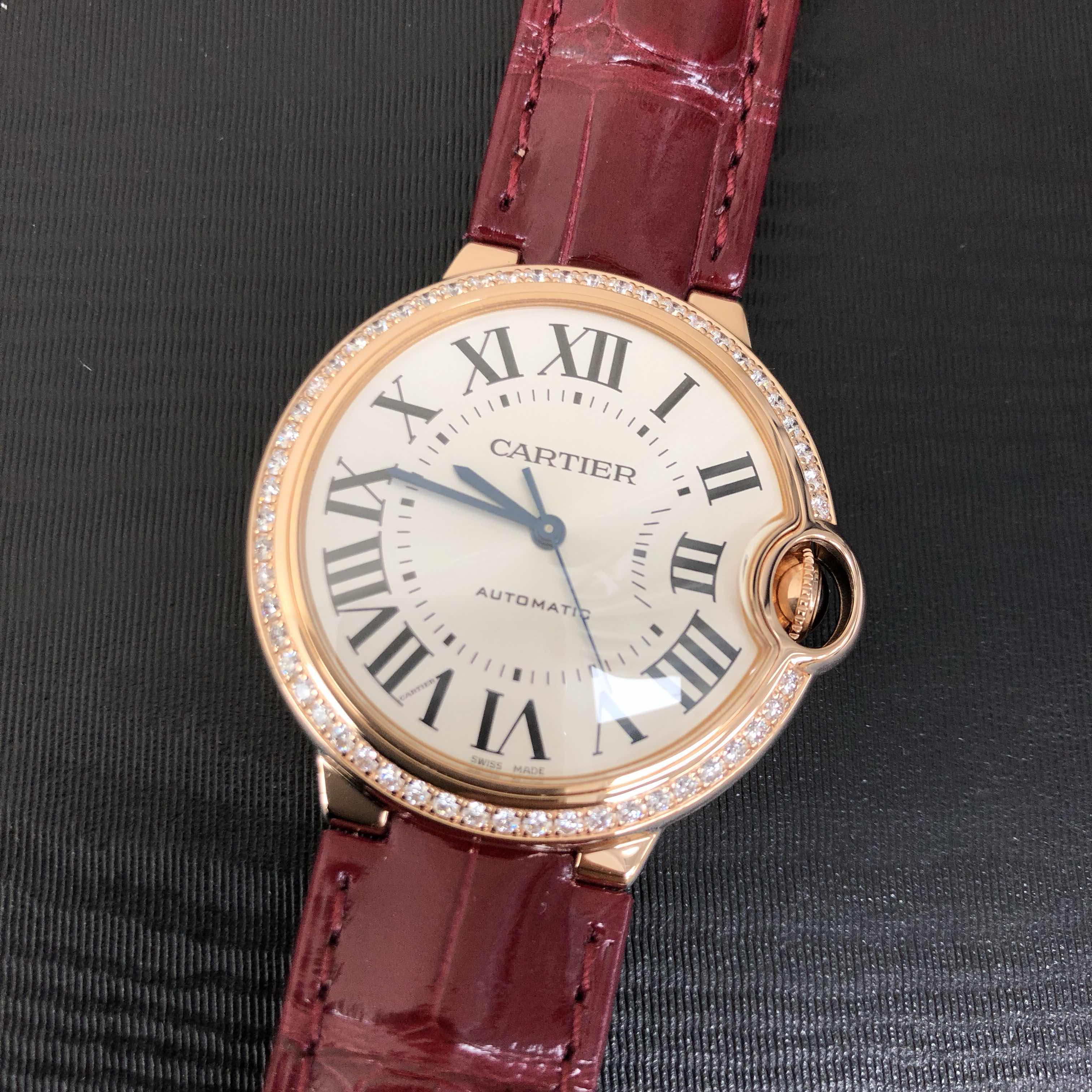 Cartier WJBB0034 BALLON BLEU Automatic 18kt Rose Gold Diamond Bezel Silver Dial Replica Watch - Image 5