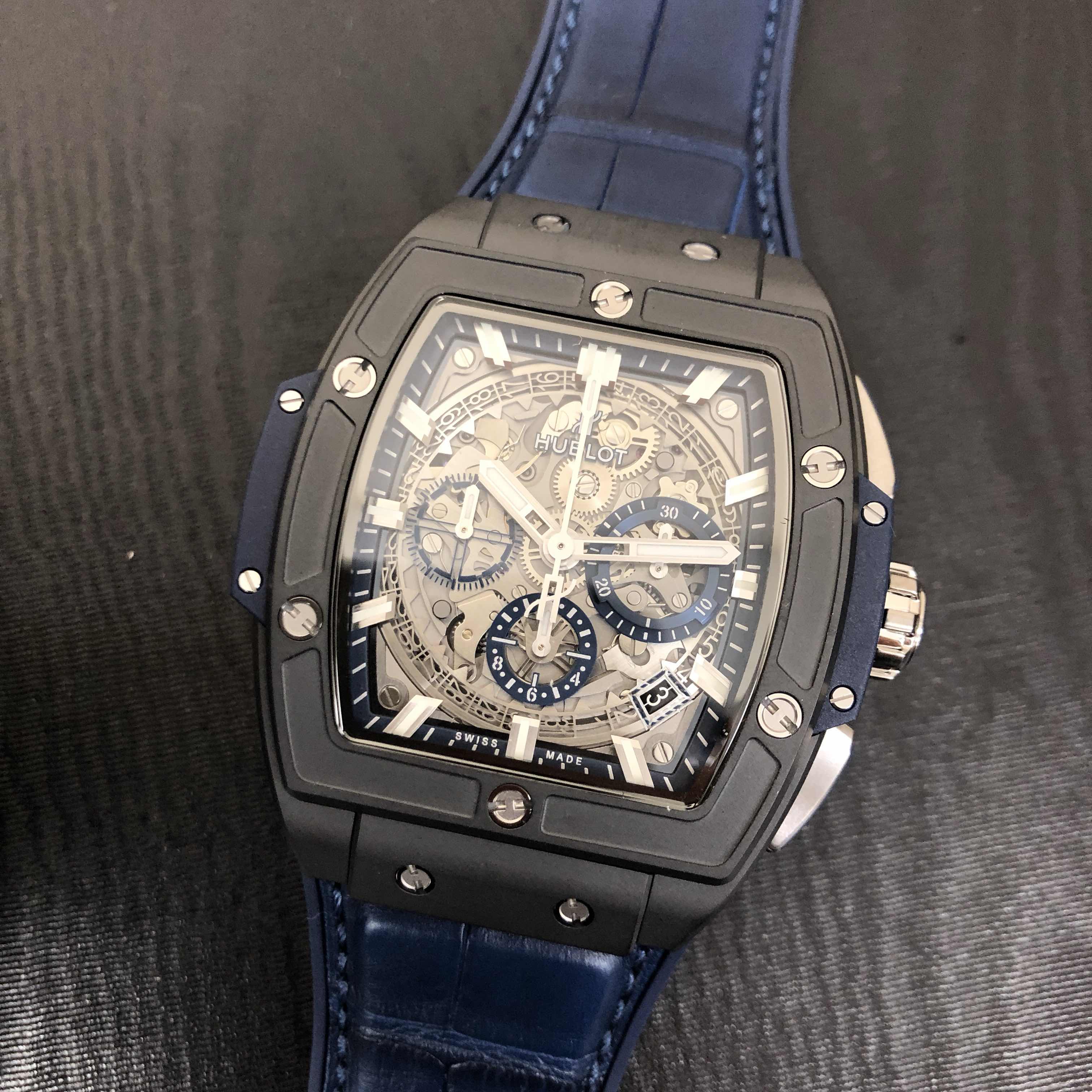 Hublot 641.CI.7170.LR Automatic Ceramic | Watch | 45mm Silver Dial Blue Leather Strap Replica Watch - Image 5