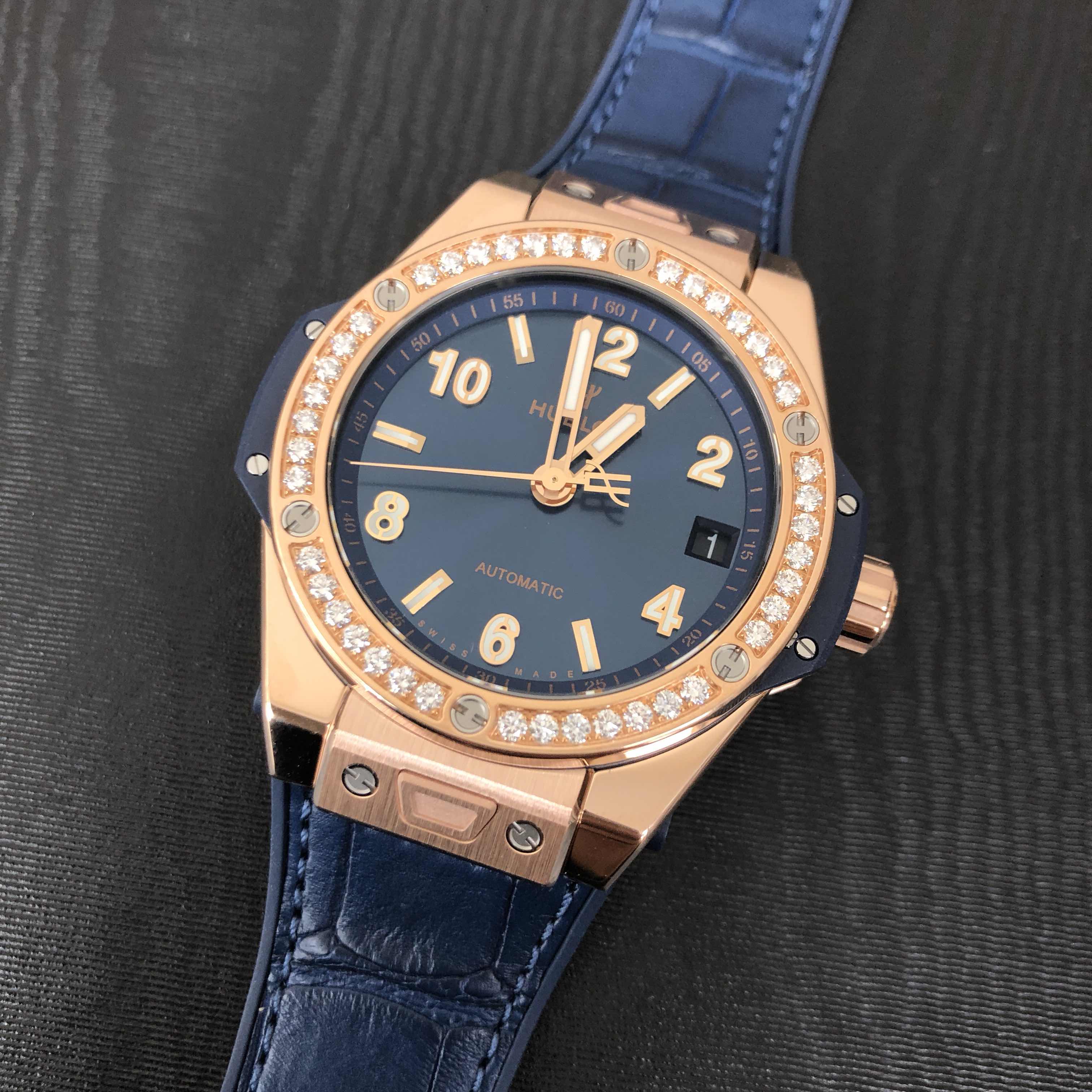 Hublot Big Bang Replica Watch 465.OX.7180.LR.1204, Blue Dial, Rose Gold & Diamonds Case - Image 5