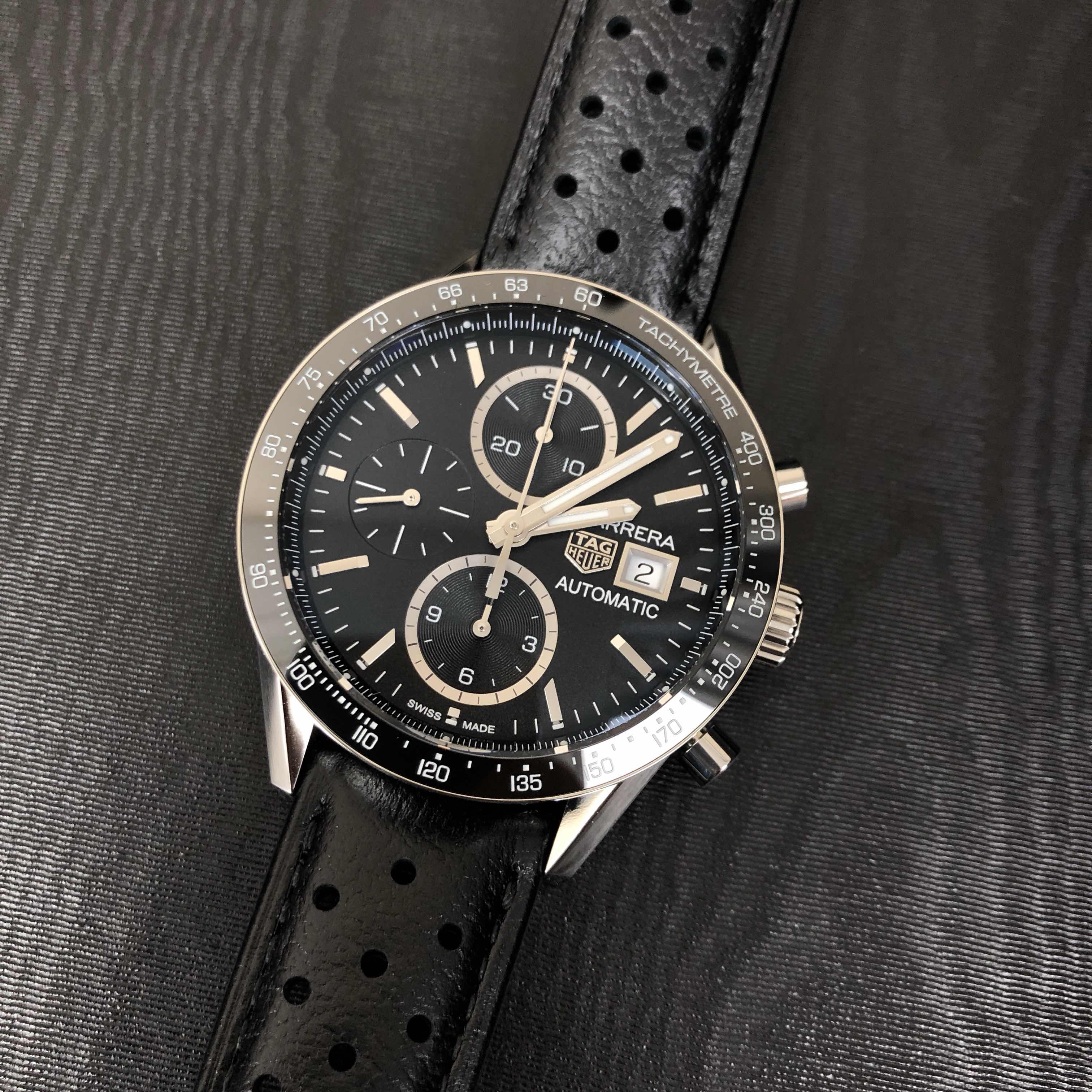 CV201AJ.FC6357 - Tag Heuer Carrera Replica Watch Automatic Black Dial Leather Strap - Image 5