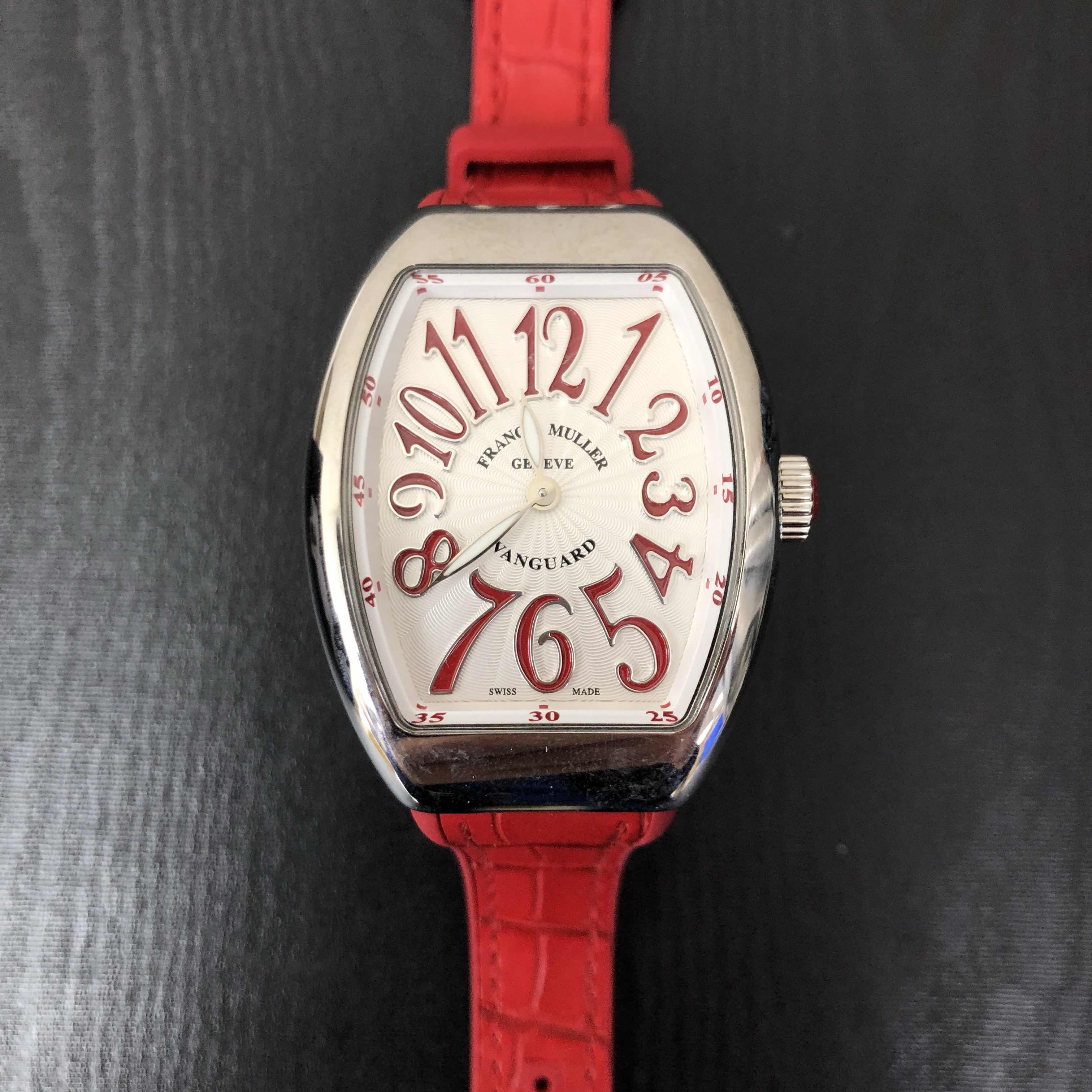 Franck Muller V 35 QZ AC.RG Vanguard Replica Watch, Quartz Movement, White Dial, Red Leather Strap - Image 5