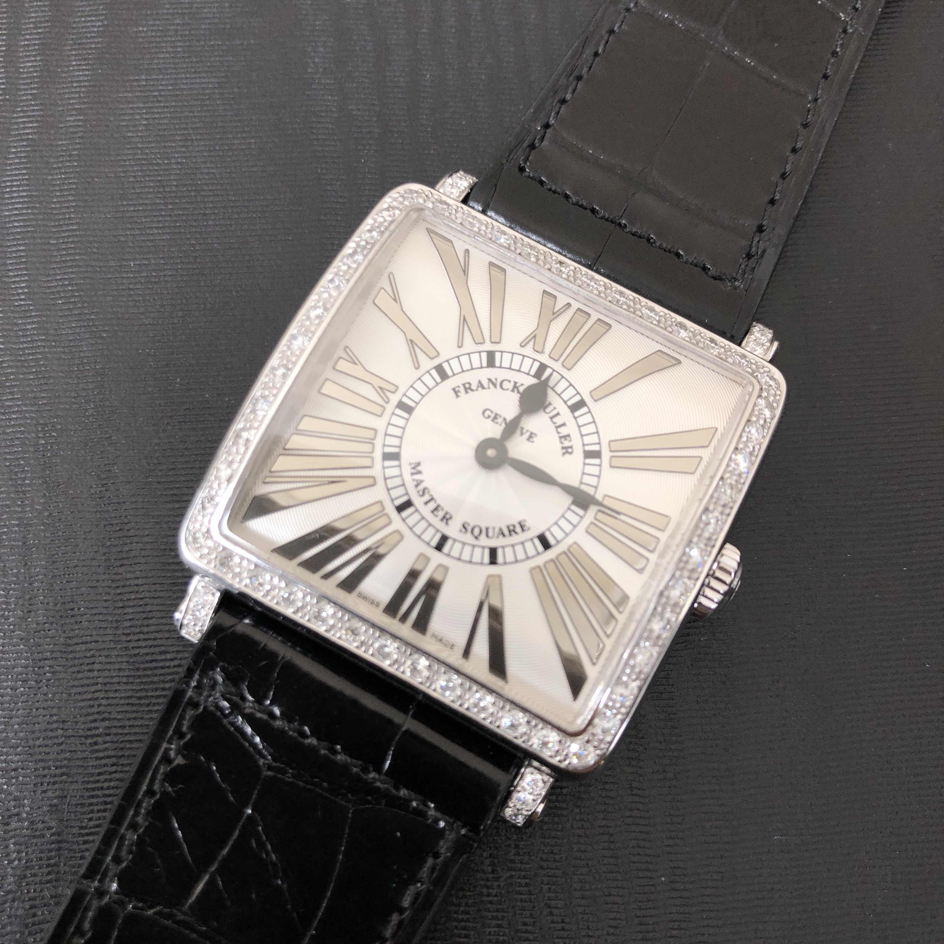 Franck Muller 6002 M QZ REL R D 1R OG Master Square Quartz 18kt White Gold Diamond Brown Leather - Image 5