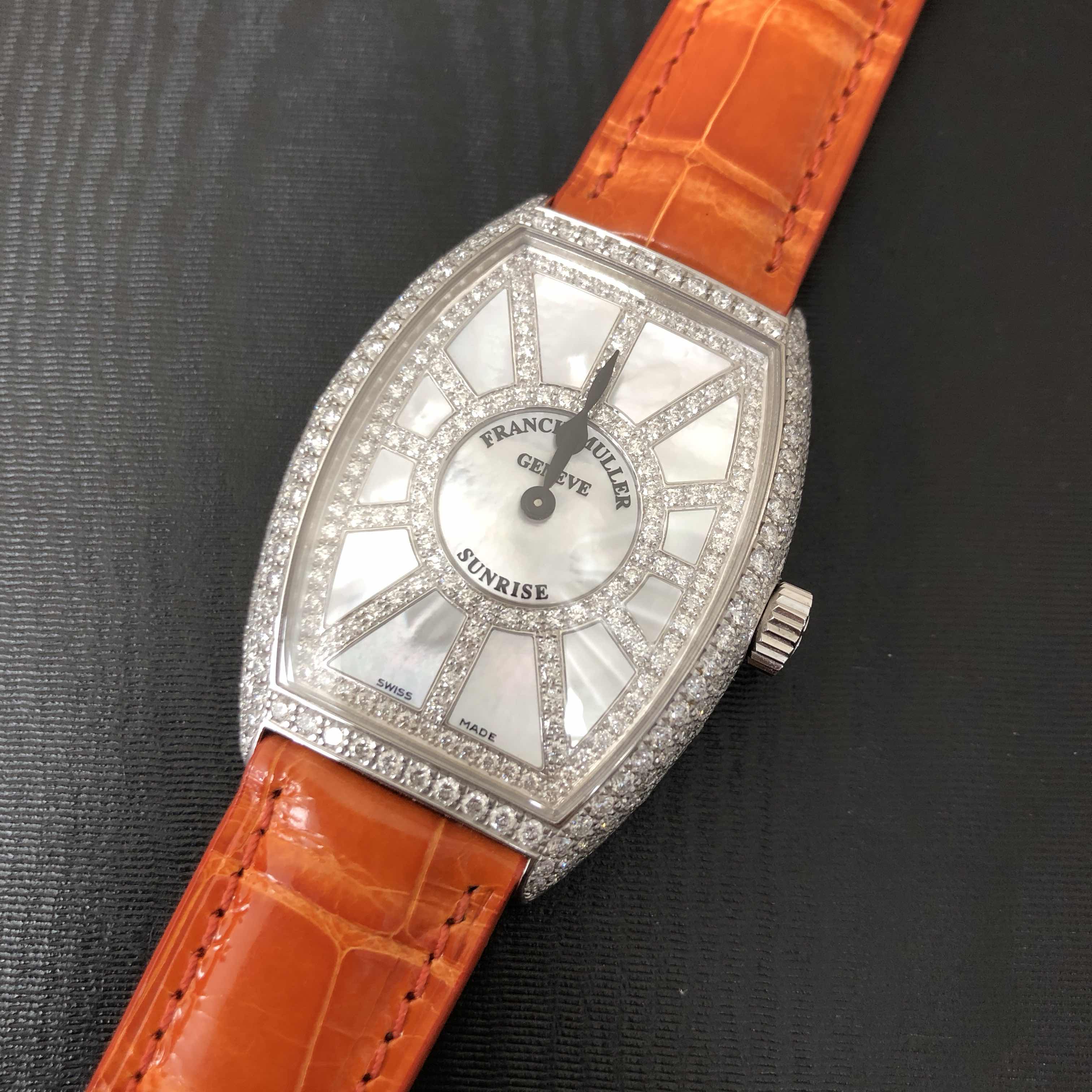 Franck Muller 5852 QZ SNR D CD AC Long Island Replica Watch, White Dial Orange Leather Strap - Image 5